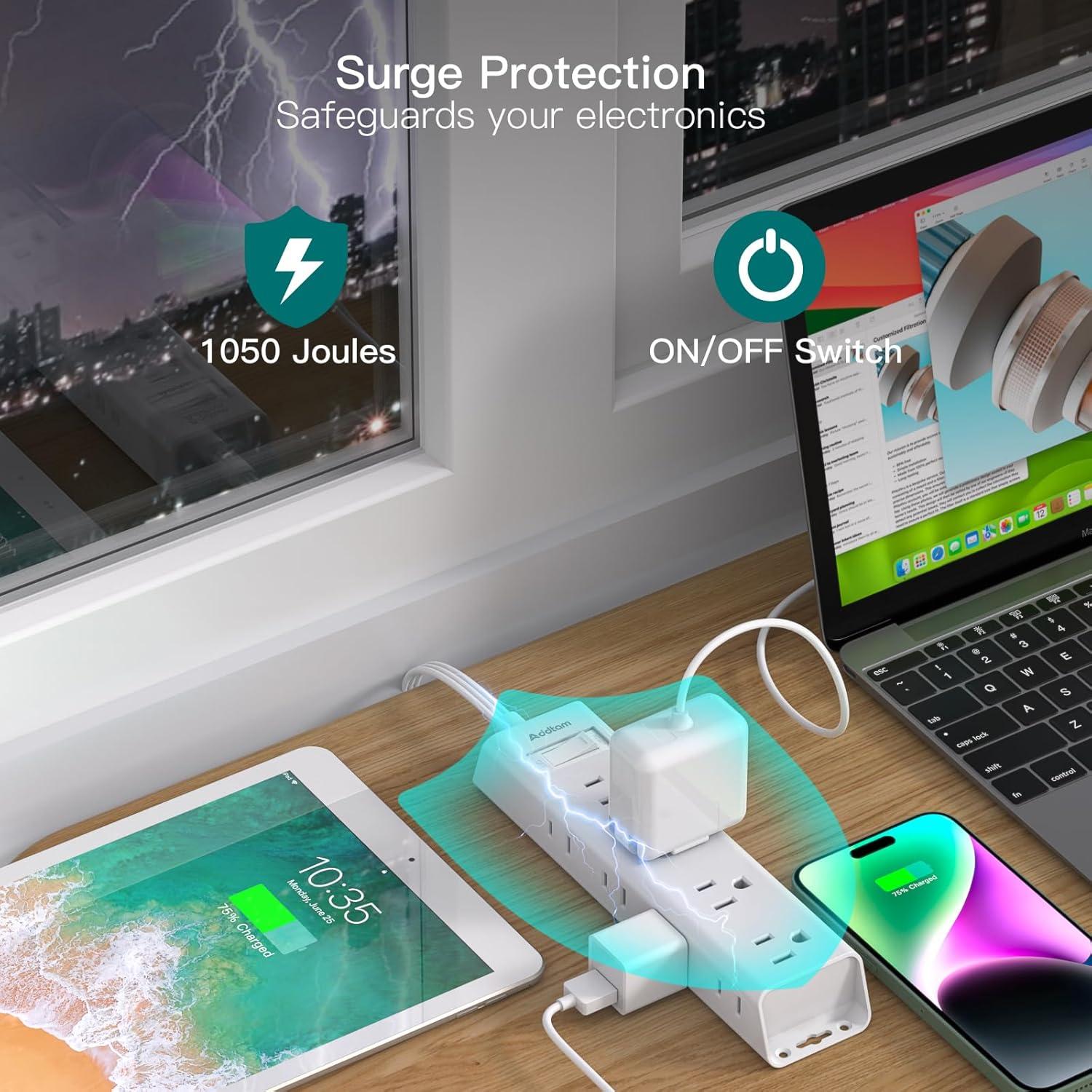 Regleta de Enchufes Addtam 12 Salidas 1 Pie Blanca con Protección