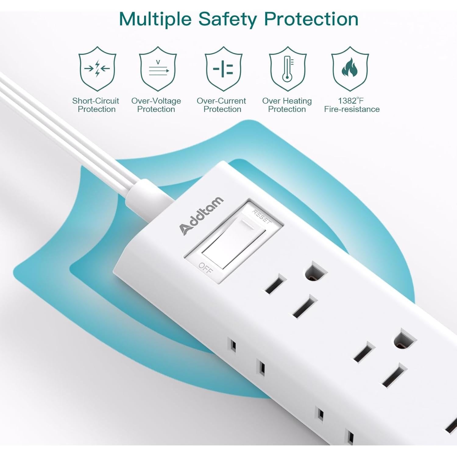 Regleta de Enchufes Addtam 12 Salidas 1 Pie Blanca con Protección