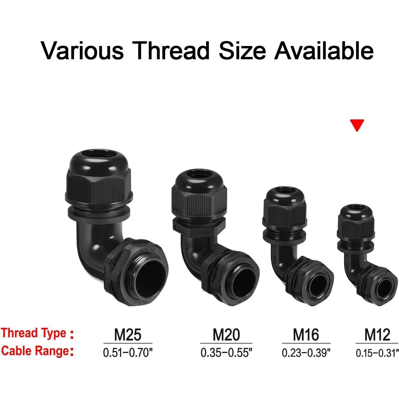 Conectores de Cable M12 LeMotech 90 Grados 4-8mm 2 Pcs Negro