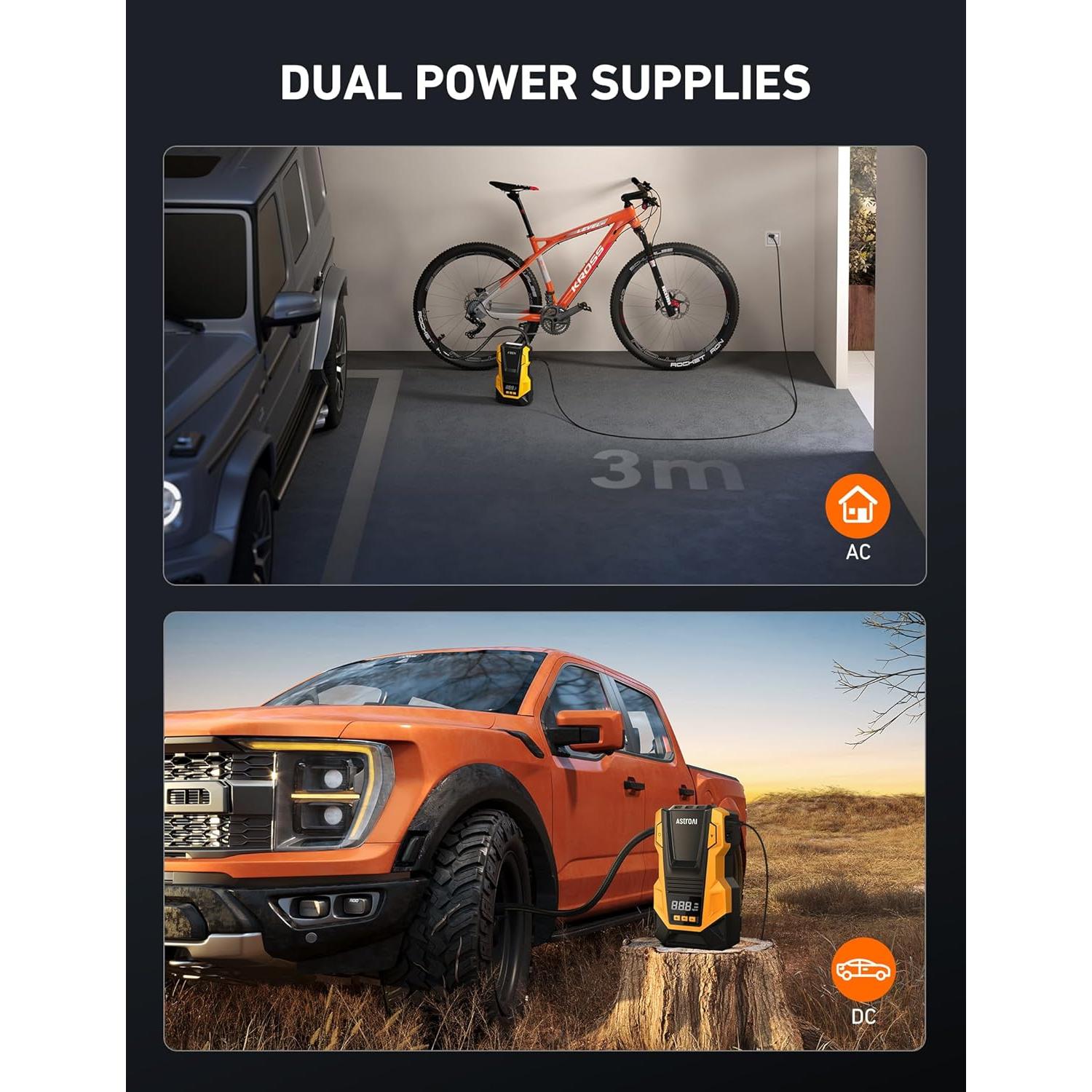 Compresor de Aire Portátil AstroAI CZK-3666 150 PSI Amarillo