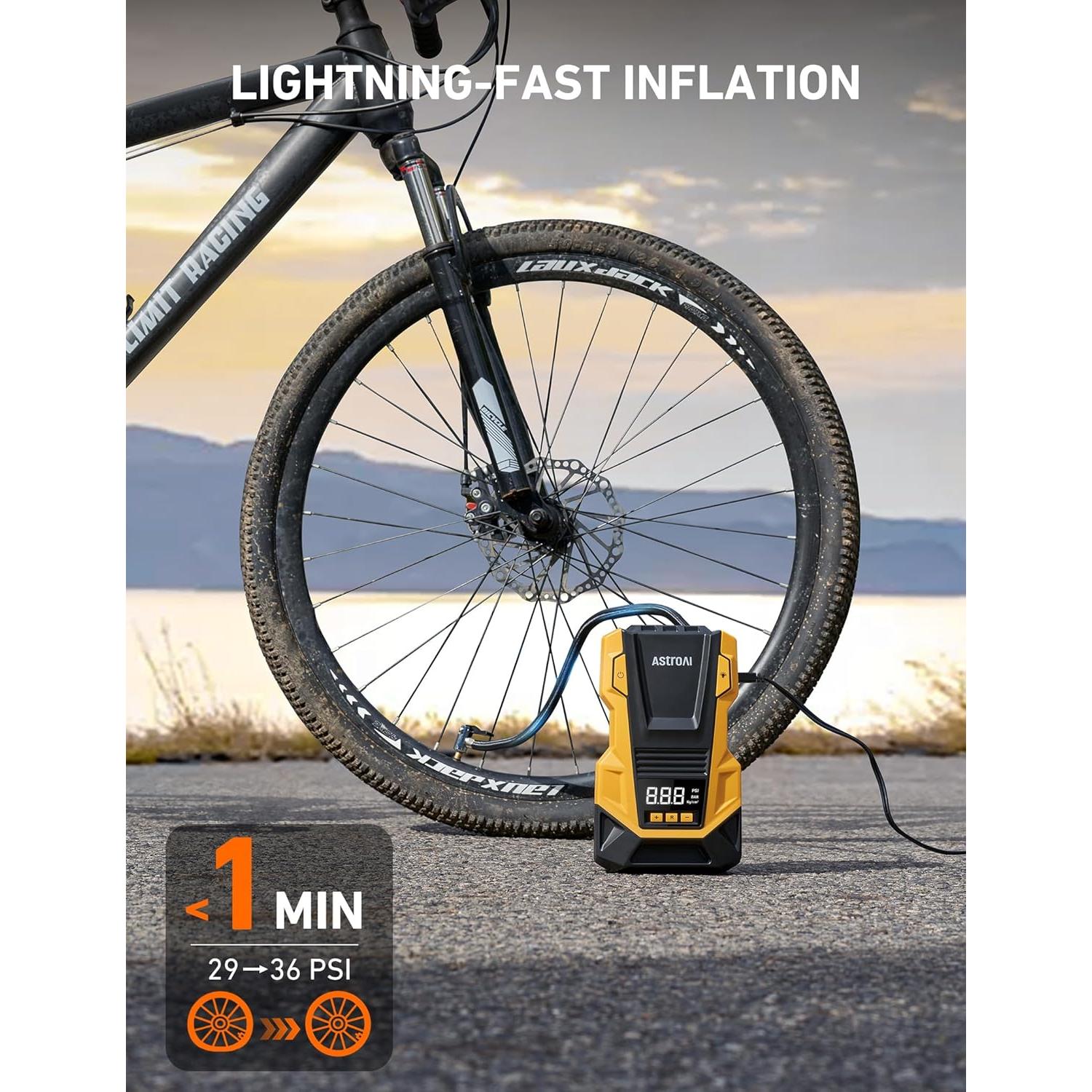 Compresor de Aire Portátil AstroAI CZK-3666 150 PSI Amarillo