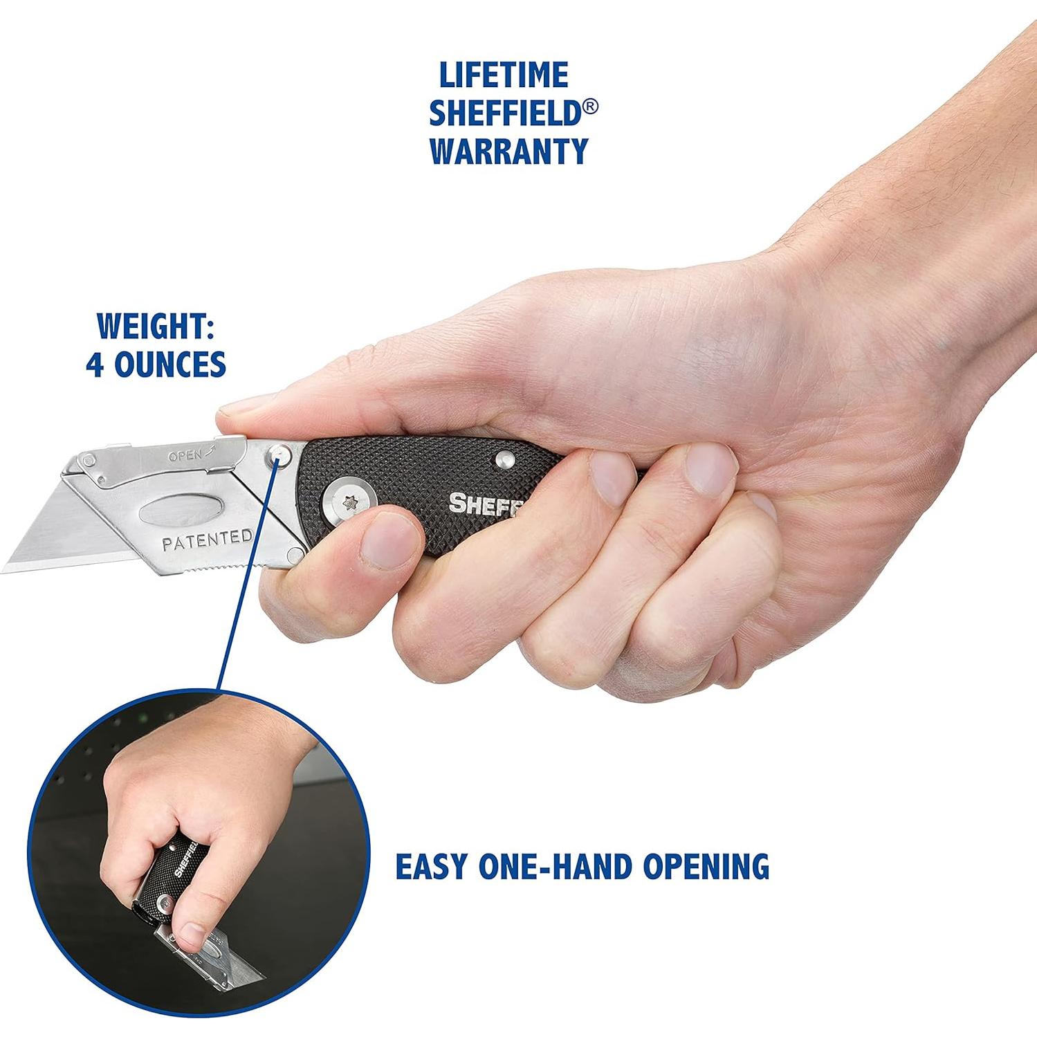 Cuchillo Utility Plegable Sheffield 12613 Negro, Mango Aluminio