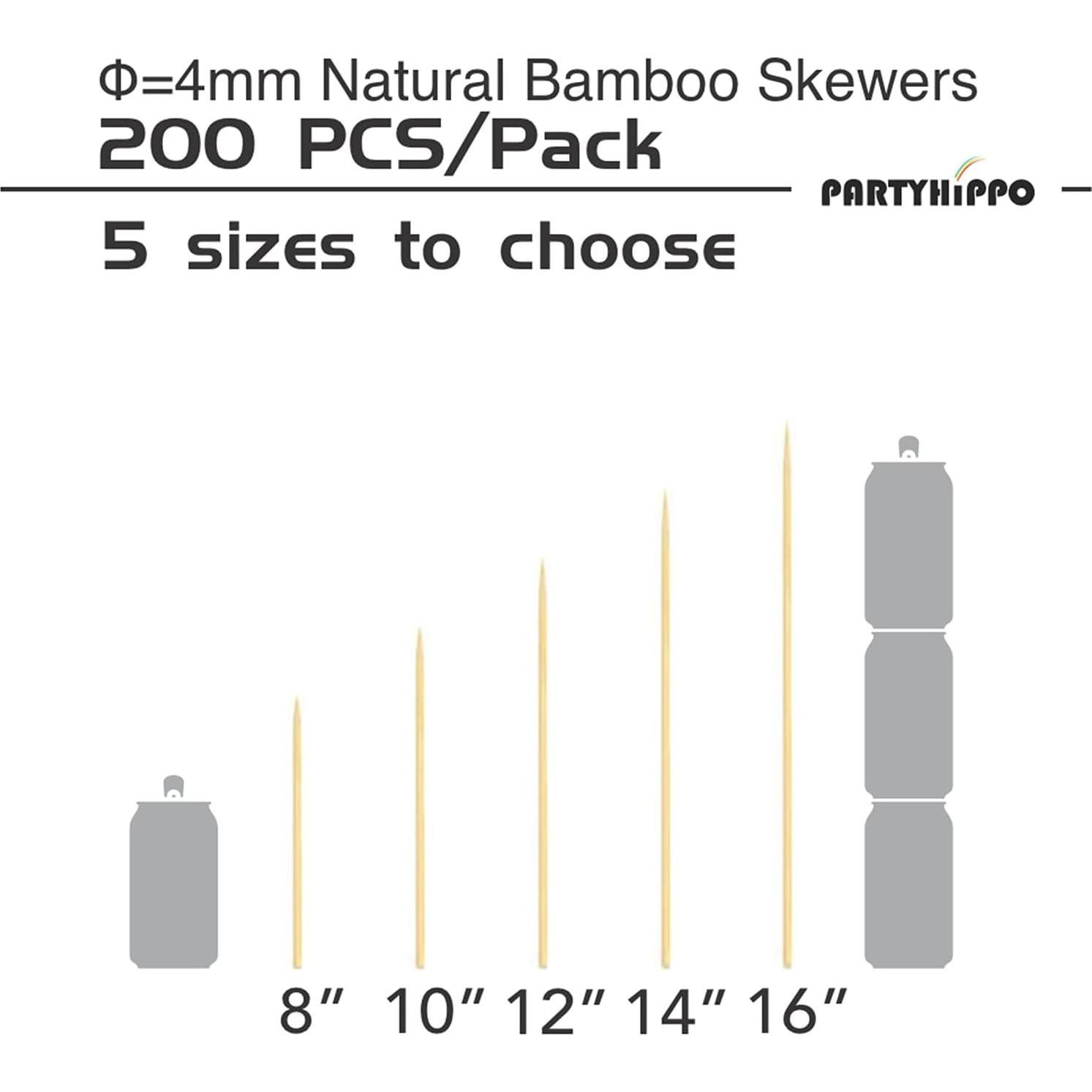 Pinchos de Bambú Natural PARTYHIPPO 20.32 cm 200 PCS BBQ