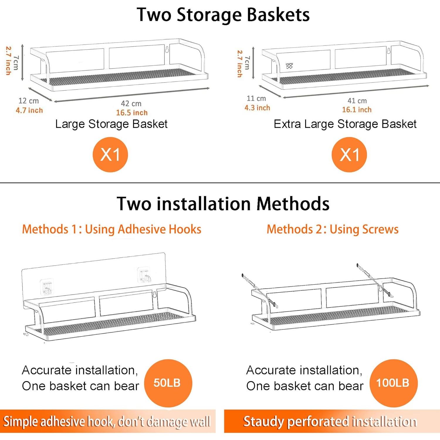 Cesta de Pared PUSDON 2 Paquetes Metal Gris Plateado 42cm