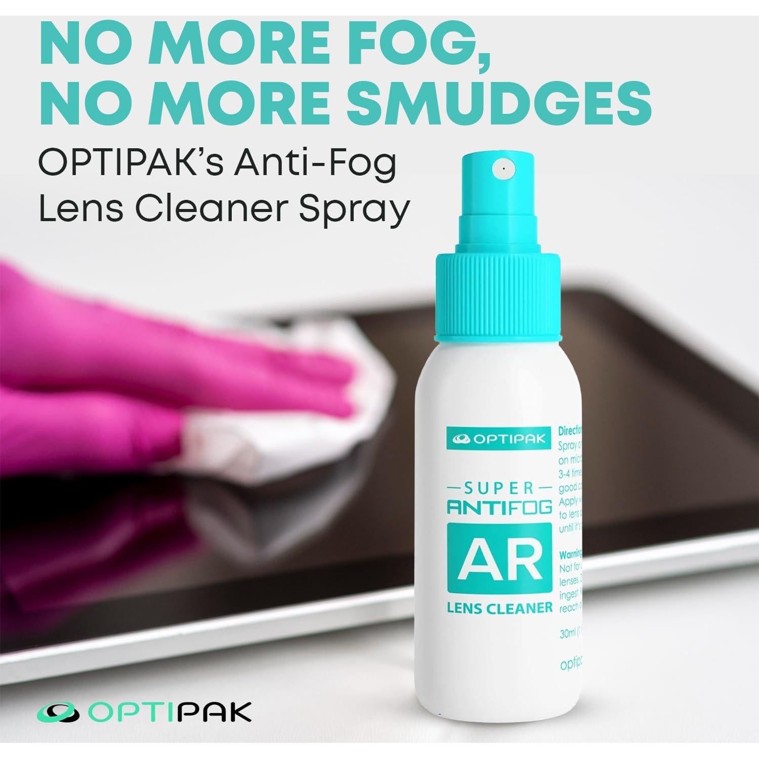 Kit Limpiador de Gafas Antivaho OPTIPAK 30ml + Paño Microfibra