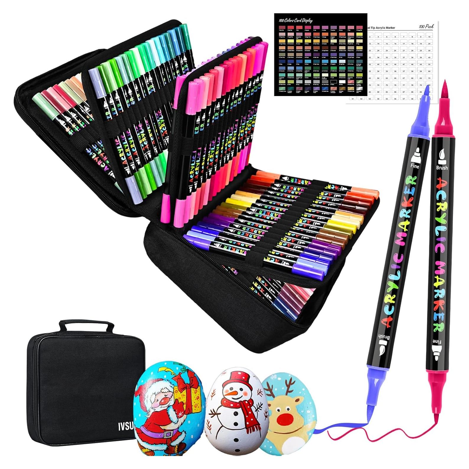 Marcadores de Pintura Acrílica IVSUN - 100 Colores Doble Punta