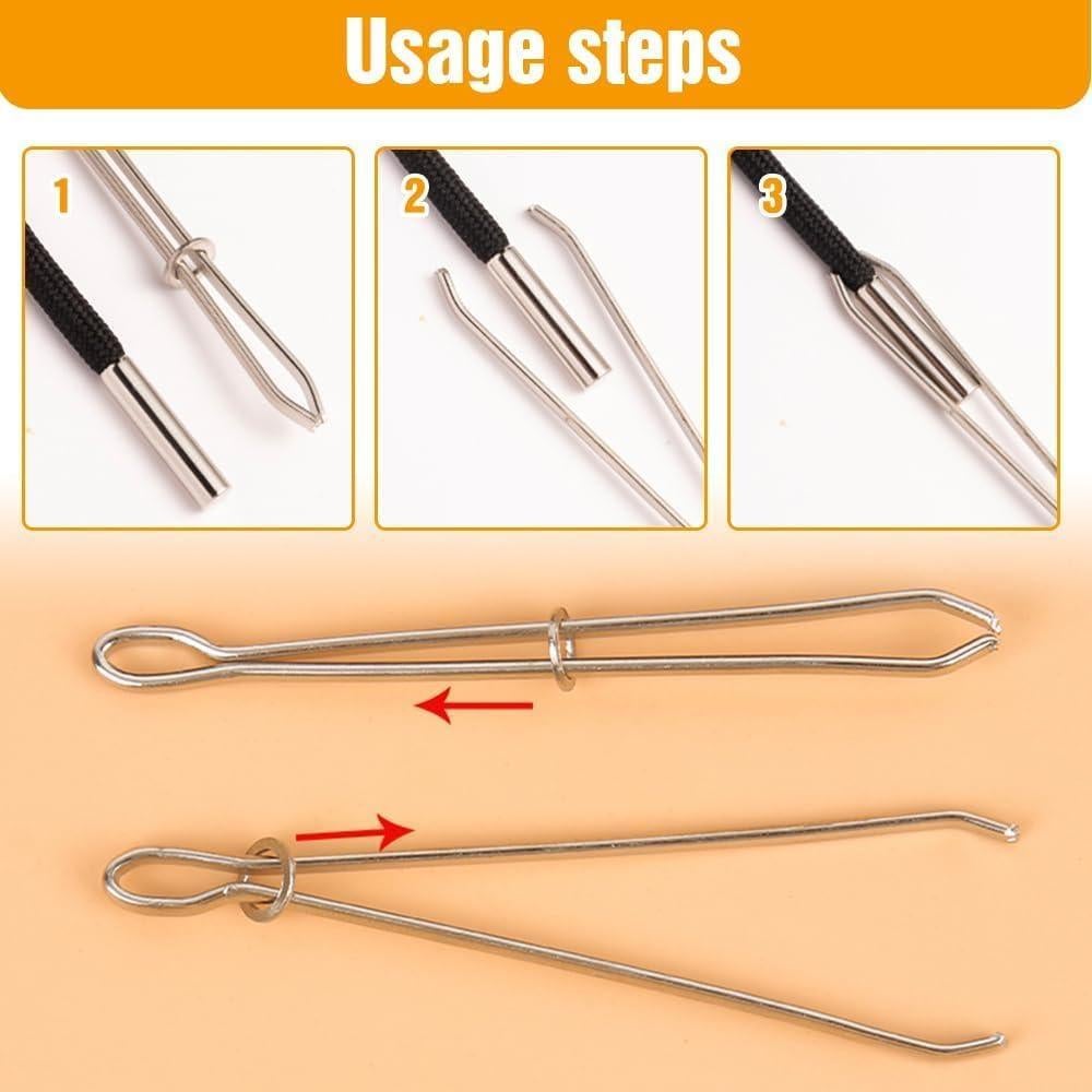 Upgraded DIY Rope Threader Clip, 2025 Metal Drawstring Threader Tool Set with Latch, Drawstrings Replacement with Easy Threaders for Drawstring Replacement for Hoodies, Shorts, Pants (2pcs)