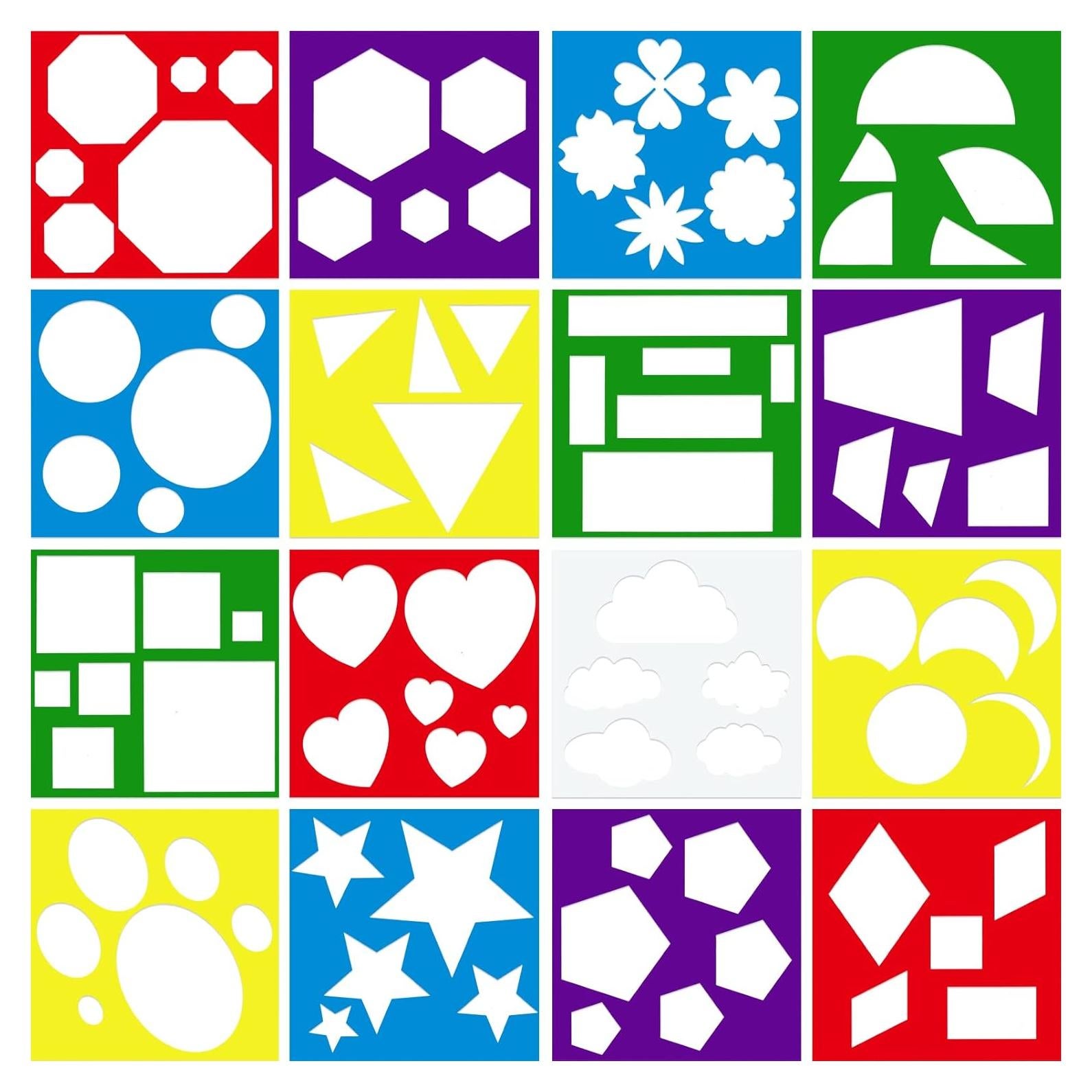 16 Plantillas Geométricas para Niños Epakh 15x15 cm Reutilizables