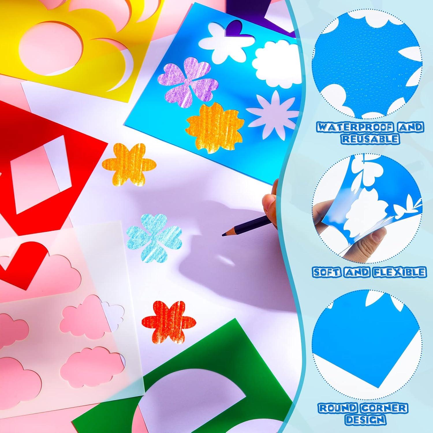 16 Plantillas Geométricas para Niños Epakh 15x15 cm Reutilizables