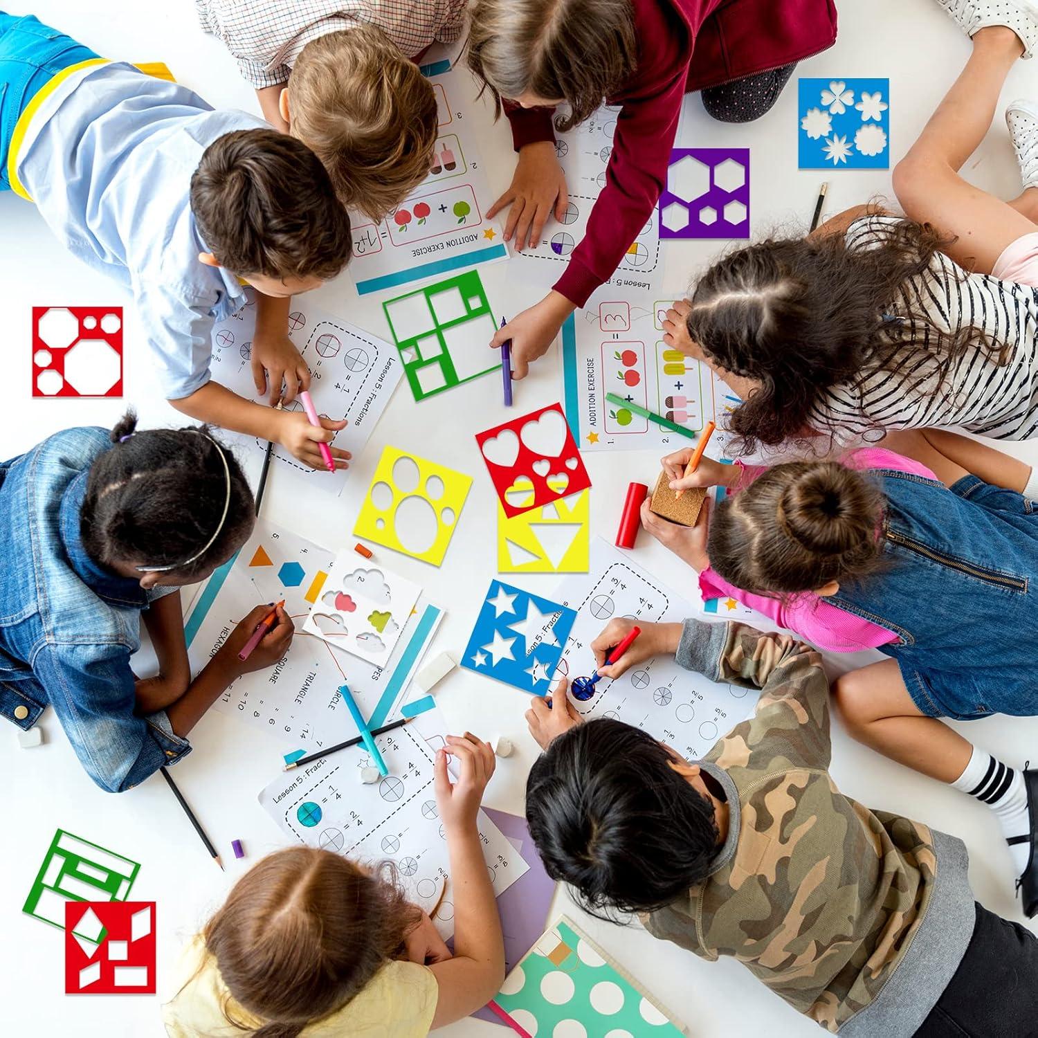 16 Plantillas Geométricas para Niños Epakh 15x15 cm Reutilizables