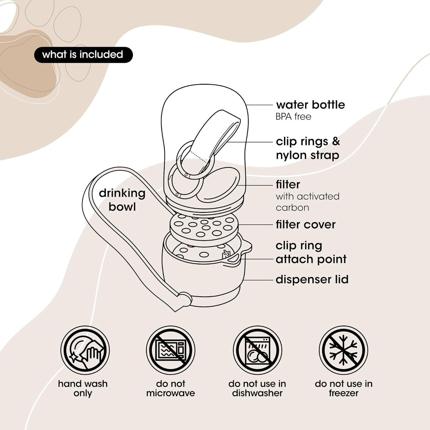 Botella de Agua Plegable Pebble Pet 300ml con Filtro para Mascotas