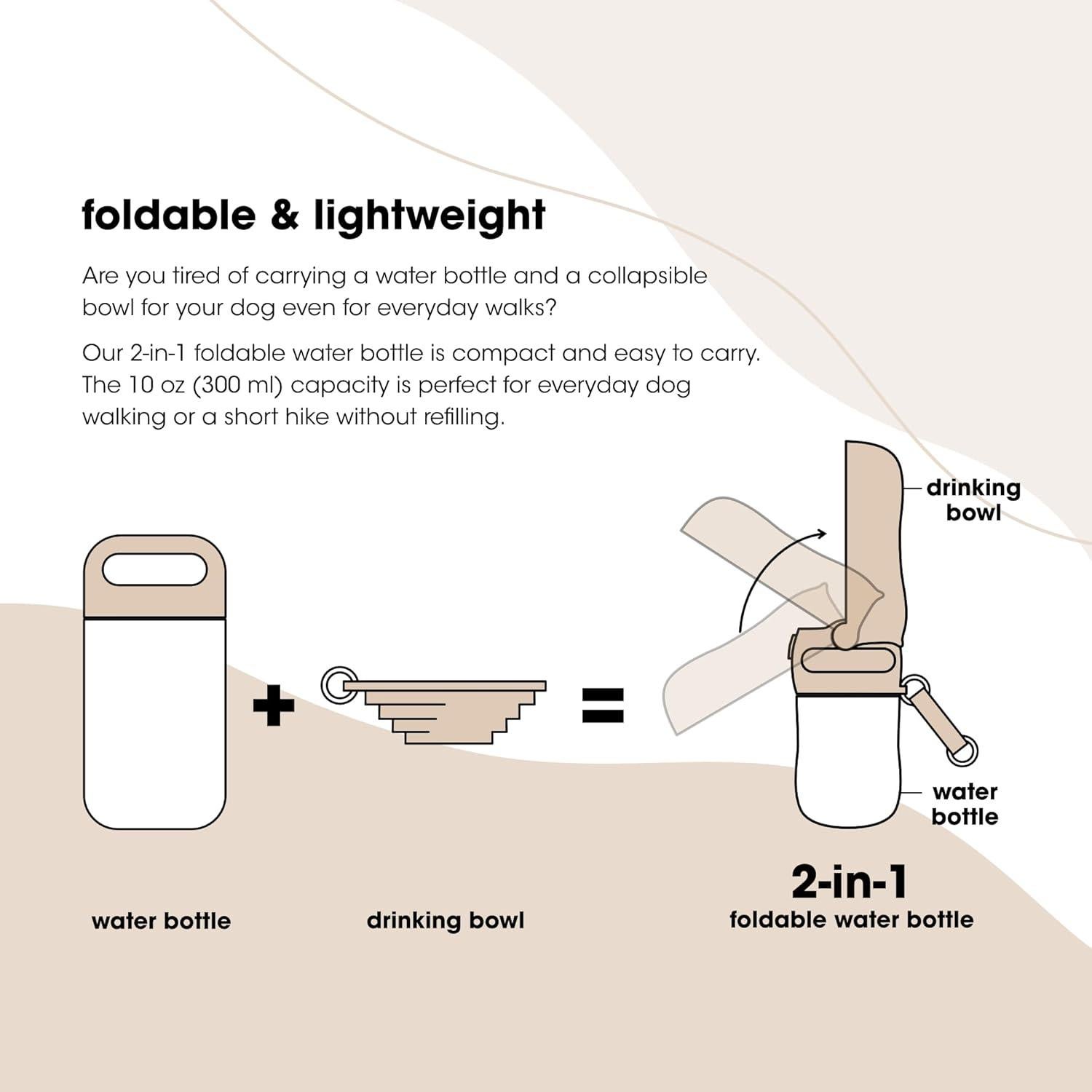 Botella de Agua Plegable Pebble Pet 300ml con Filtro para Mascotas