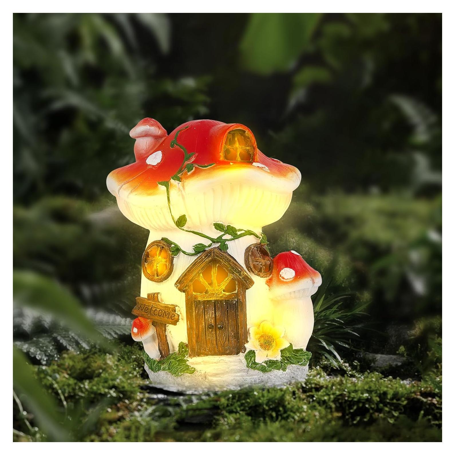 Lámpara Solar Casa de Hongo Roja RZ.Joyo 17cm Decoración Jardín