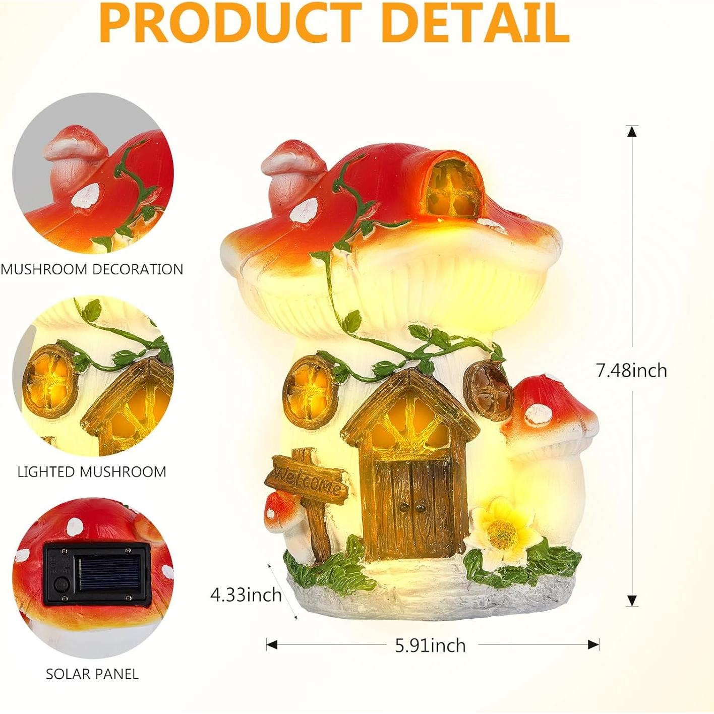 Lámpara Solar Casa de Hongo Roja RZ.Joyo 17cm Decoración Jardín