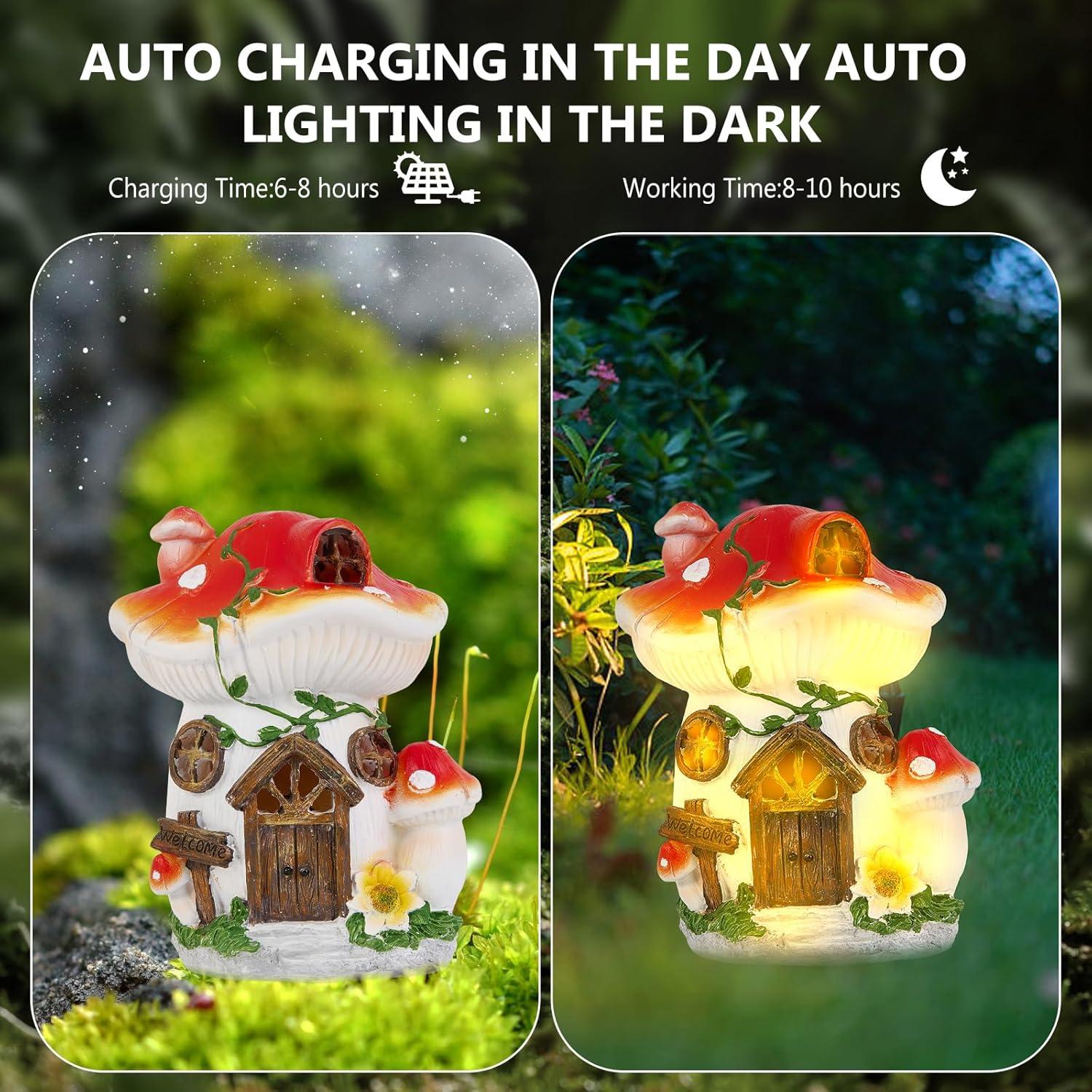 Lámpara Solar Casa de Hongo Roja RZ.Joyo 17cm Decoración Jardín