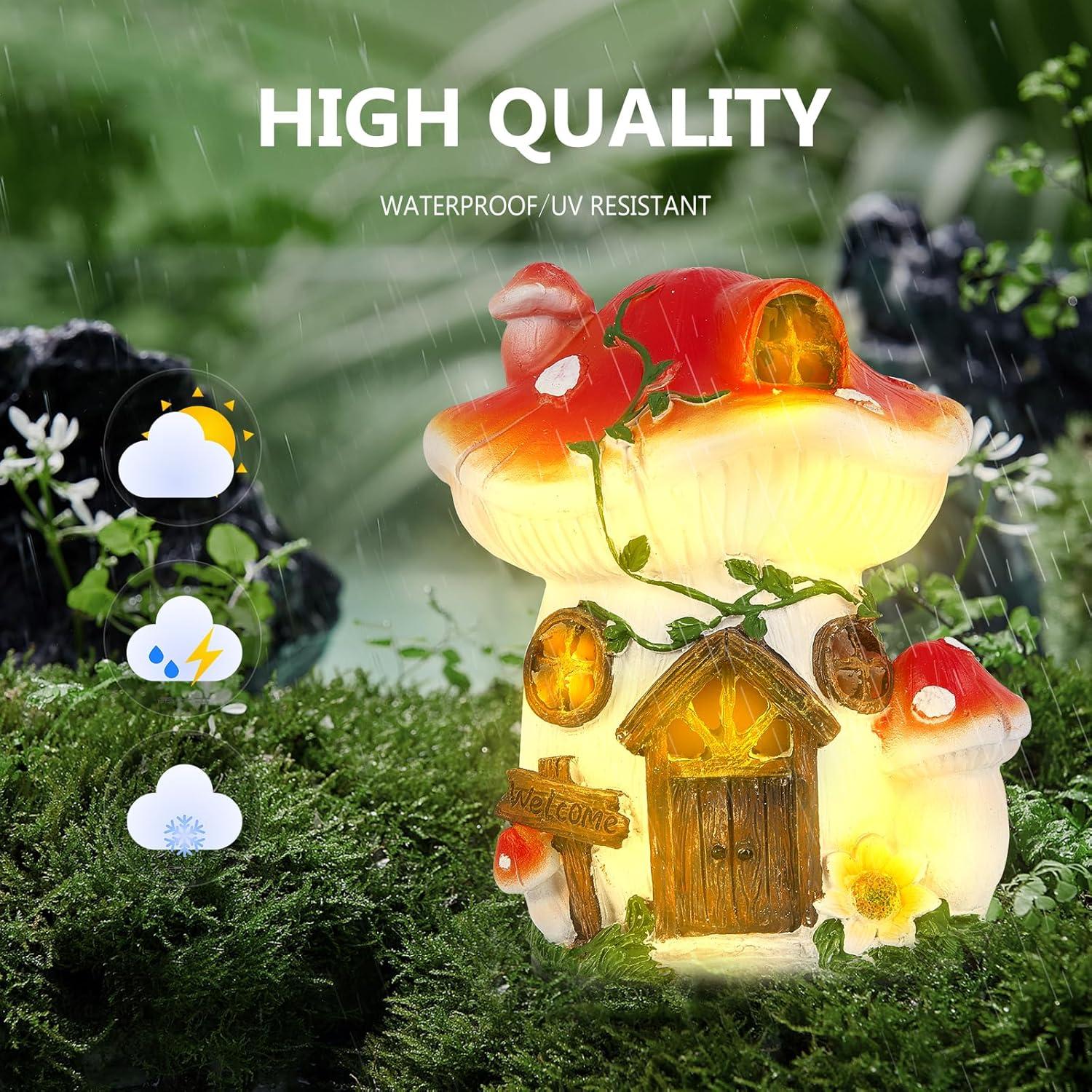 Lámpara Solar Casa de Hongo Roja RZ.Joyo 17cm Decoración Jardín