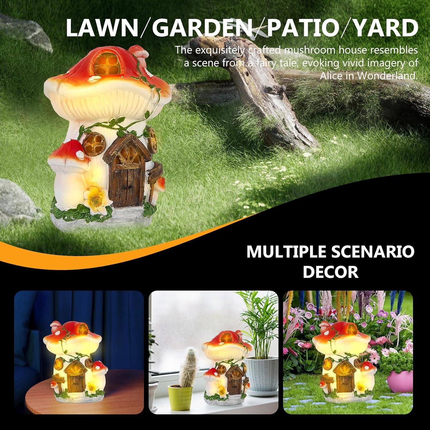 Lámpara Solar Casa de Hongo Roja RZ.Joyo 17cm Decoración Jardín