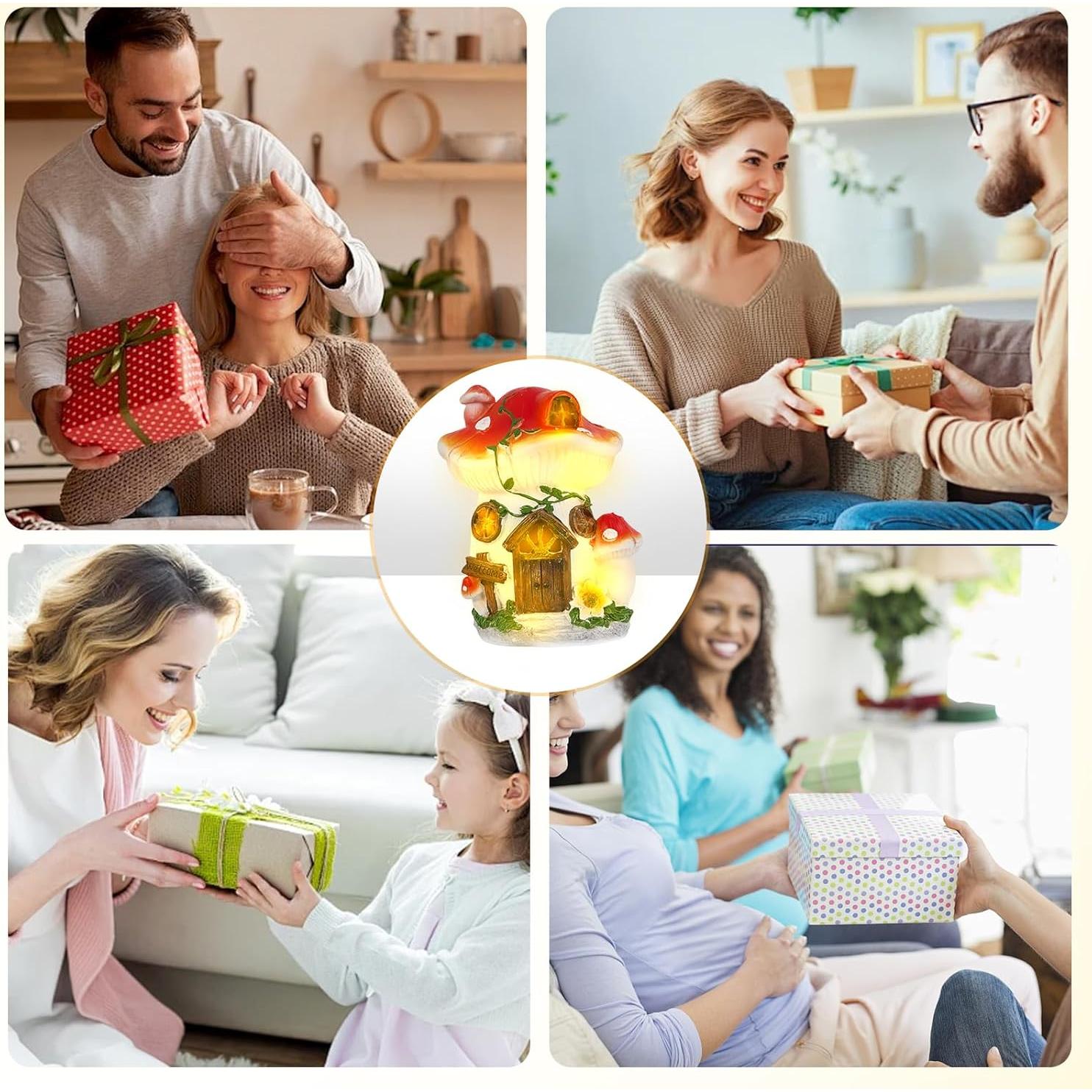 Lámpara Solar Casa de Hongo Roja RZ.Joyo 17cm Decoración Jardín