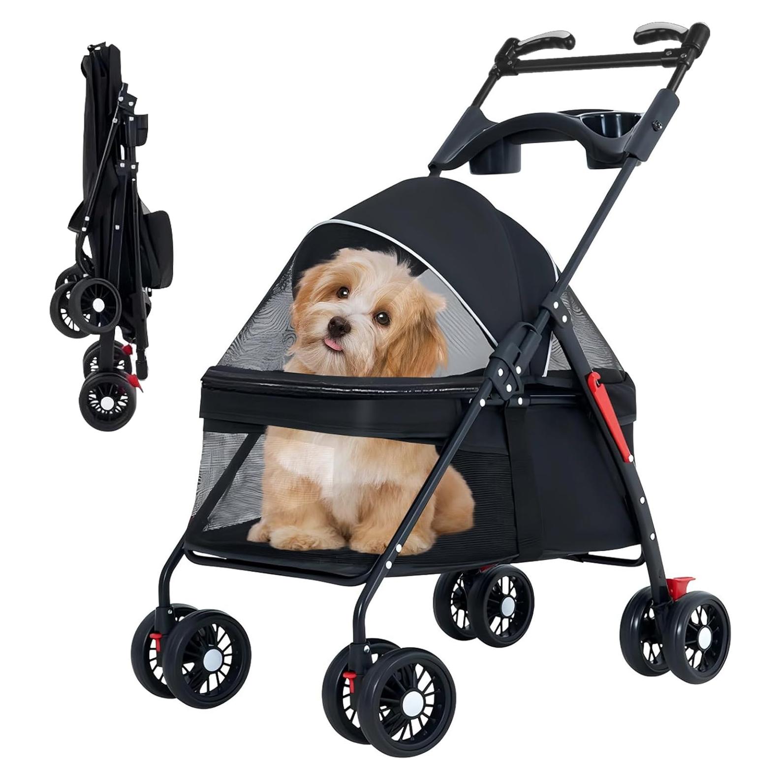 Carrito Plegable para Perros y Gatos OMDOCA 18 kg Negro
