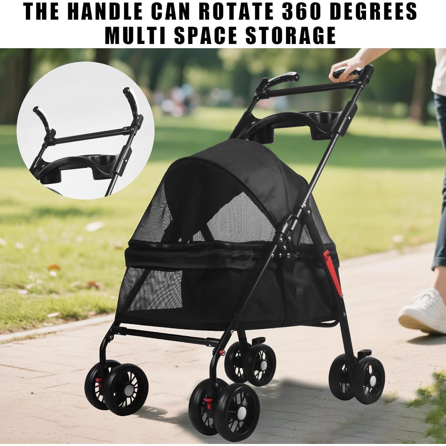 Carrito Plegable para Perros y Gatos OMDOCA 18 kg Negro