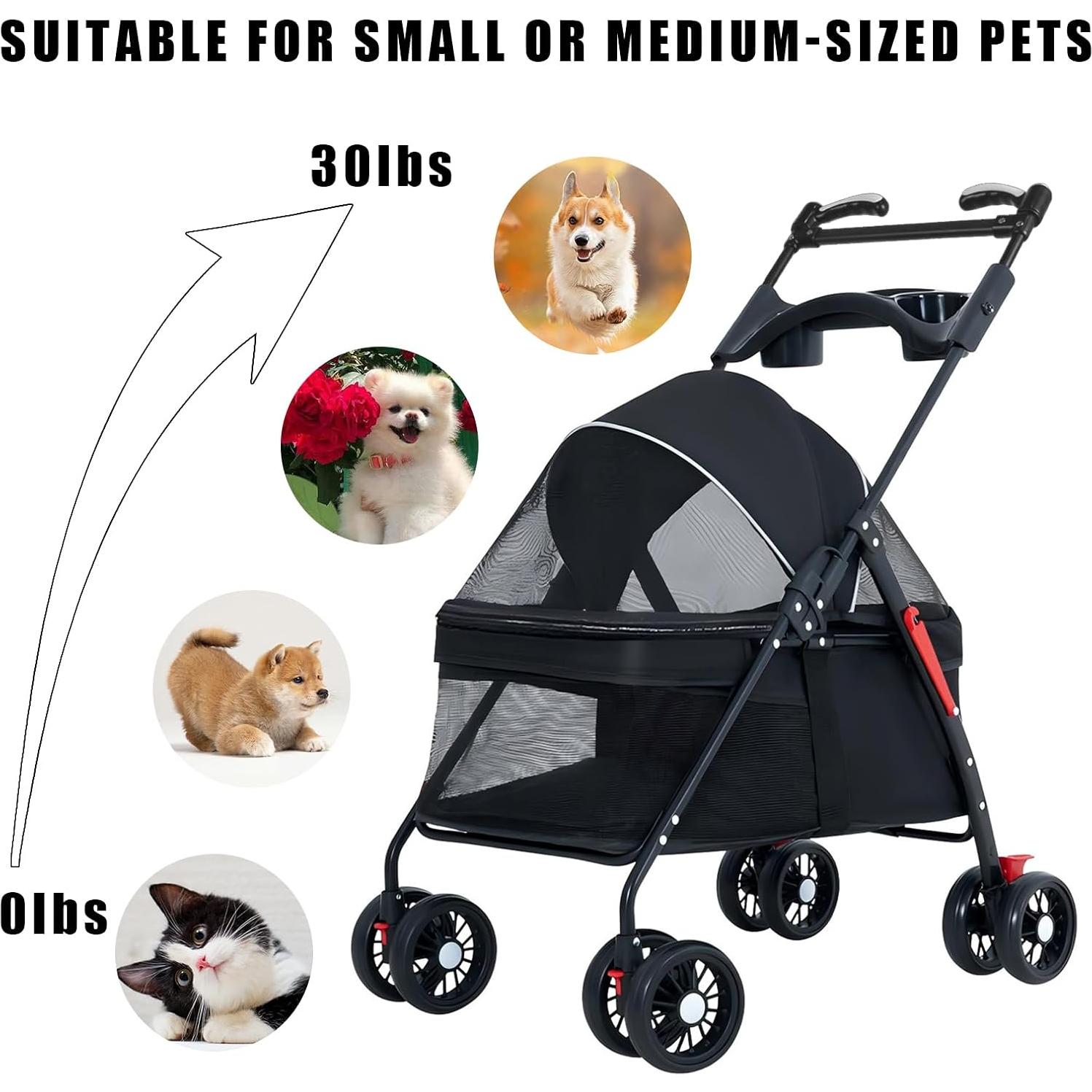 Carrito Plegable para Perros y Gatos OMDOCA 18 kg Negro