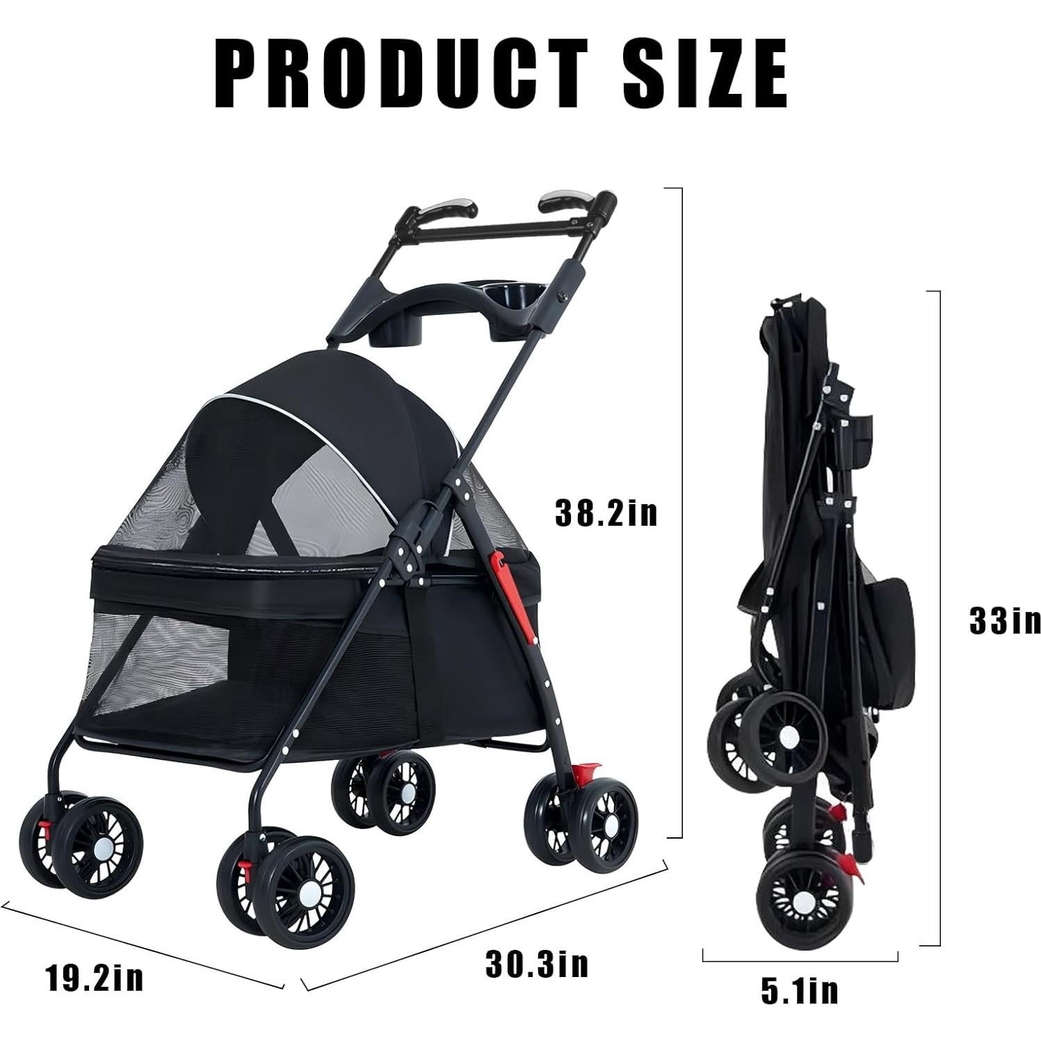 Carrito Plegable para Perros y Gatos OMDOCA 18 kg Negro