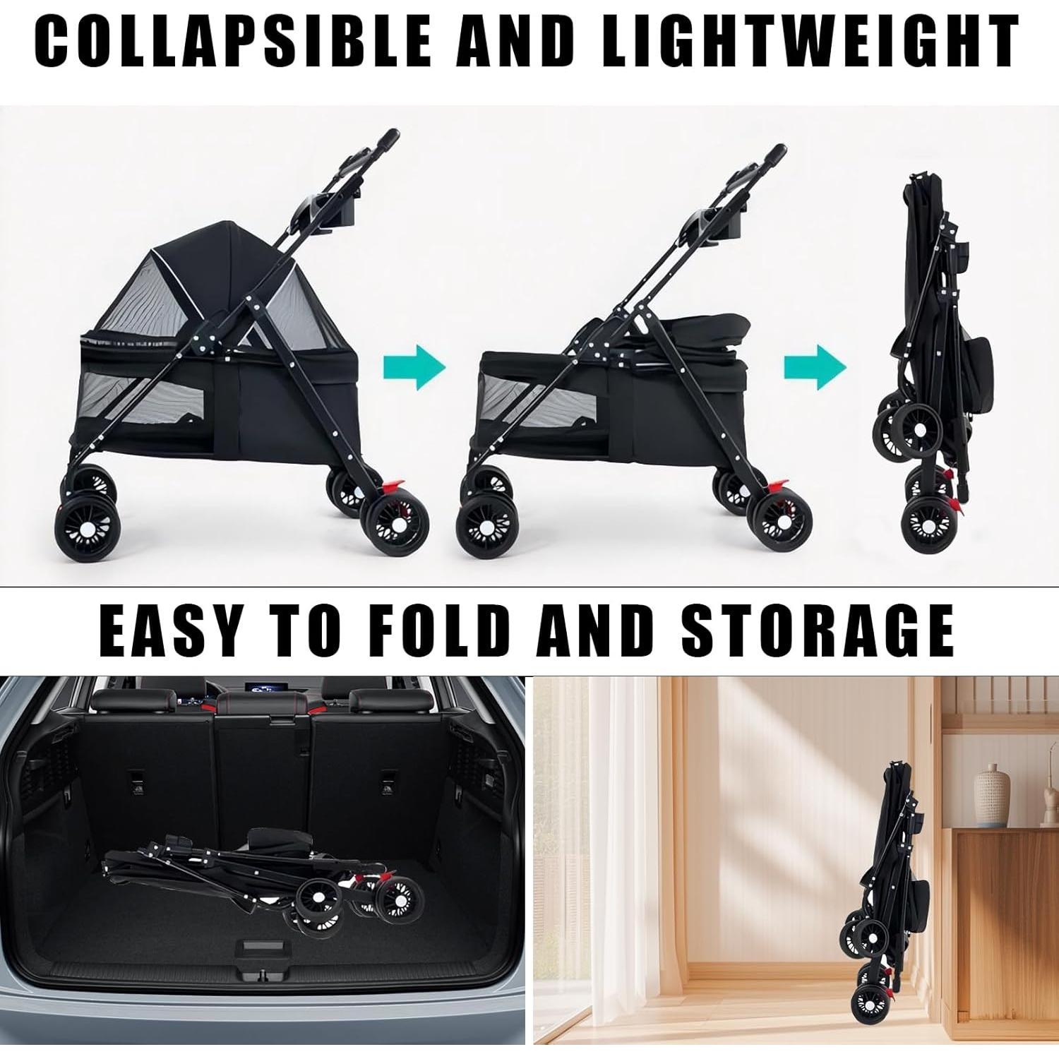 Carrito Plegable para Perros y Gatos OMDOCA 18 kg Negro