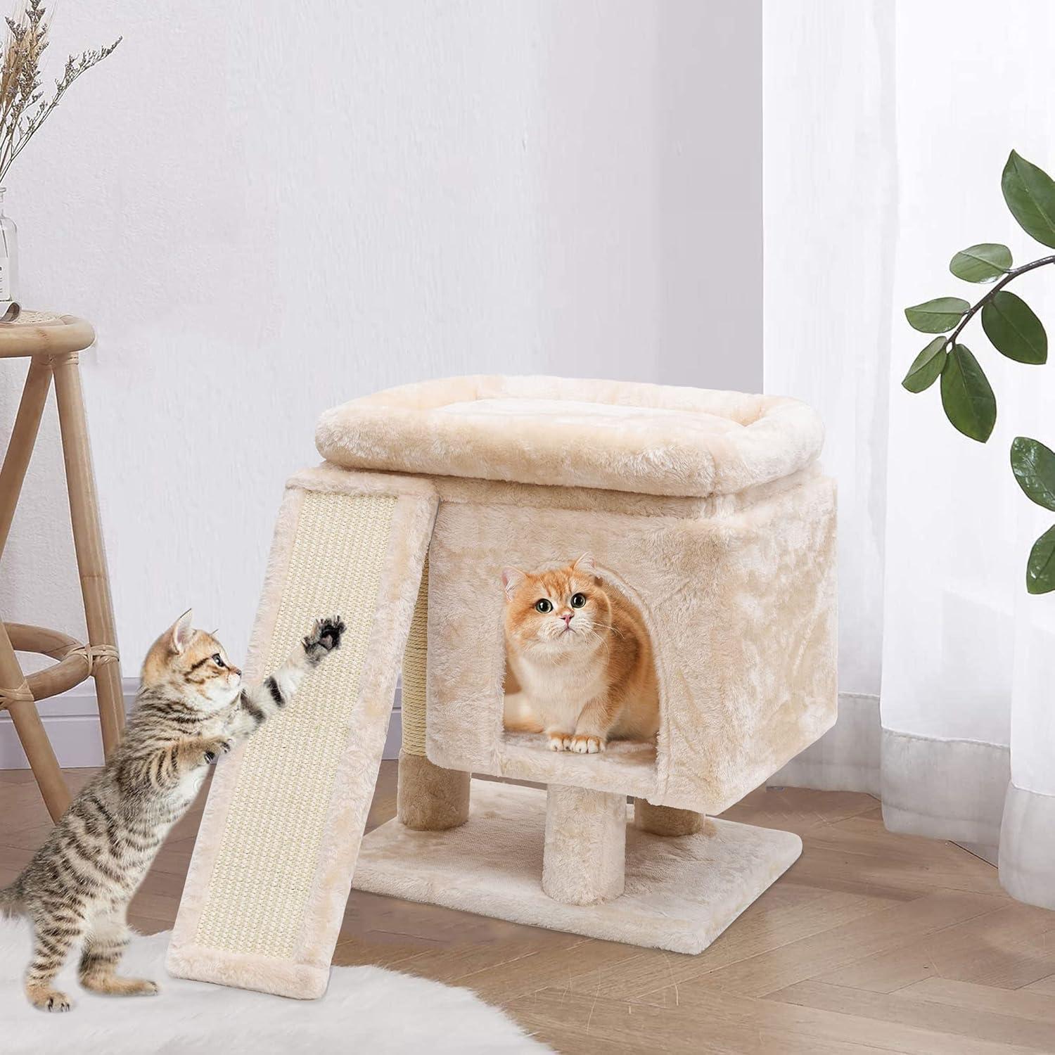 Árbol para Gatos SYANDLVY Beige con Poste y Tabla de Rascado