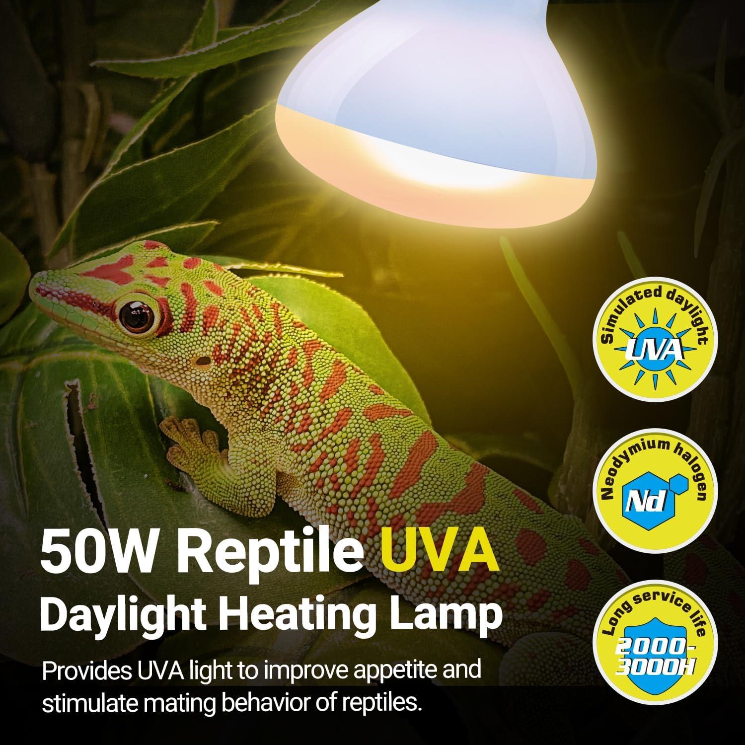 Lámpara de Calor UVA para Reptiles REPTIZOO 50W Paquete de 2