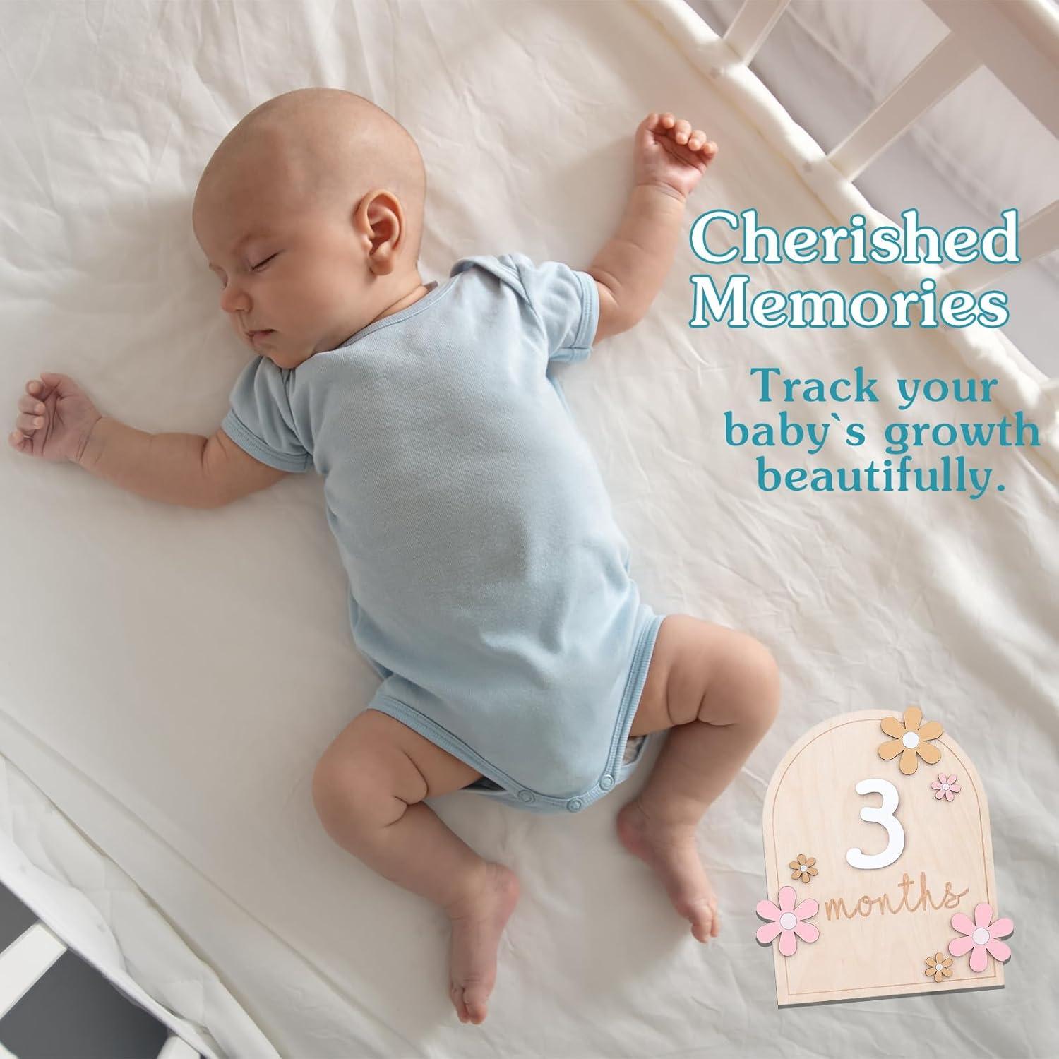 Tarjetas de Hitos Mensuales Bebé Flor - 1 a 12 Meses