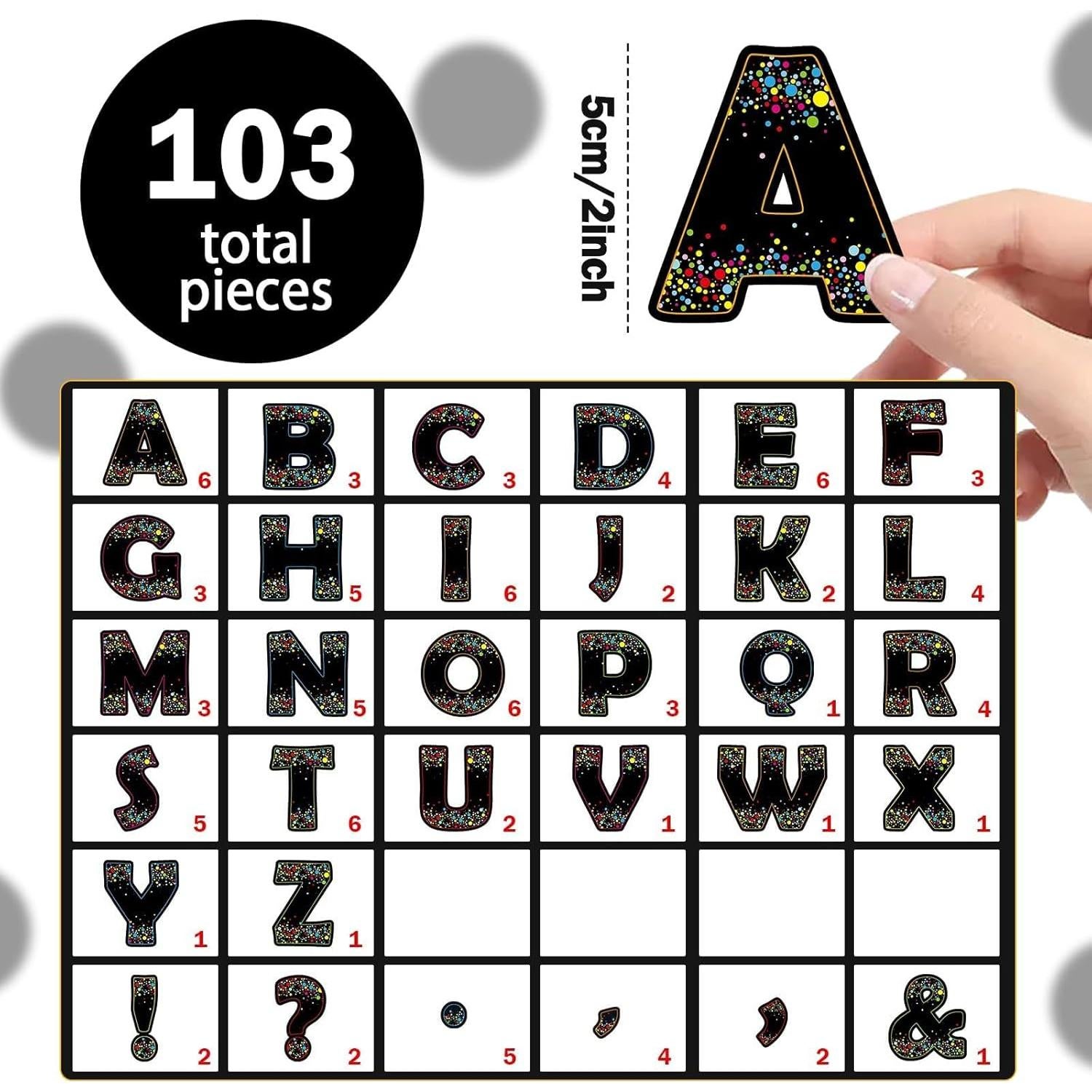 Letras Magnéticas Negras con Confeti Qyeahkj - 103 Piezas 5cm