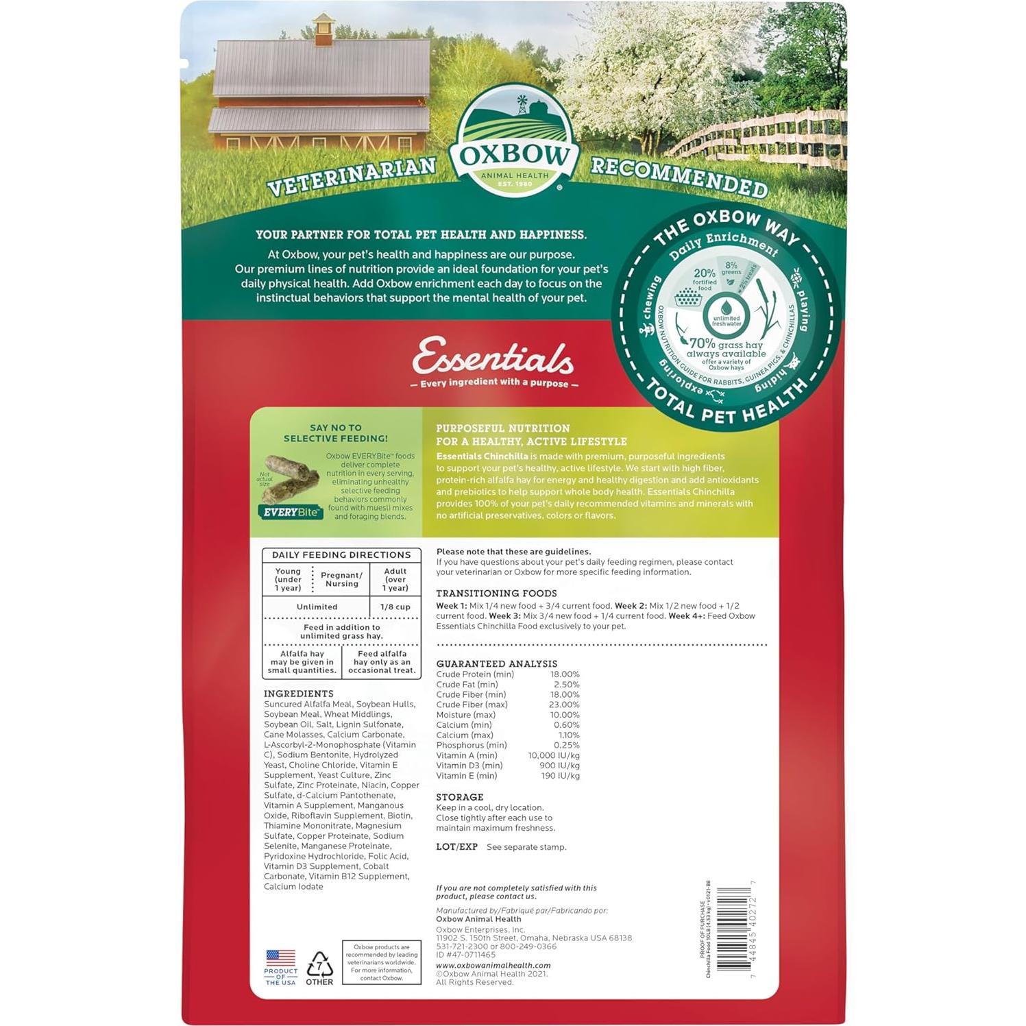 Alimento para Chinchillas Oxbow 4.54 kg - Rico en Fibra y Vitaminas