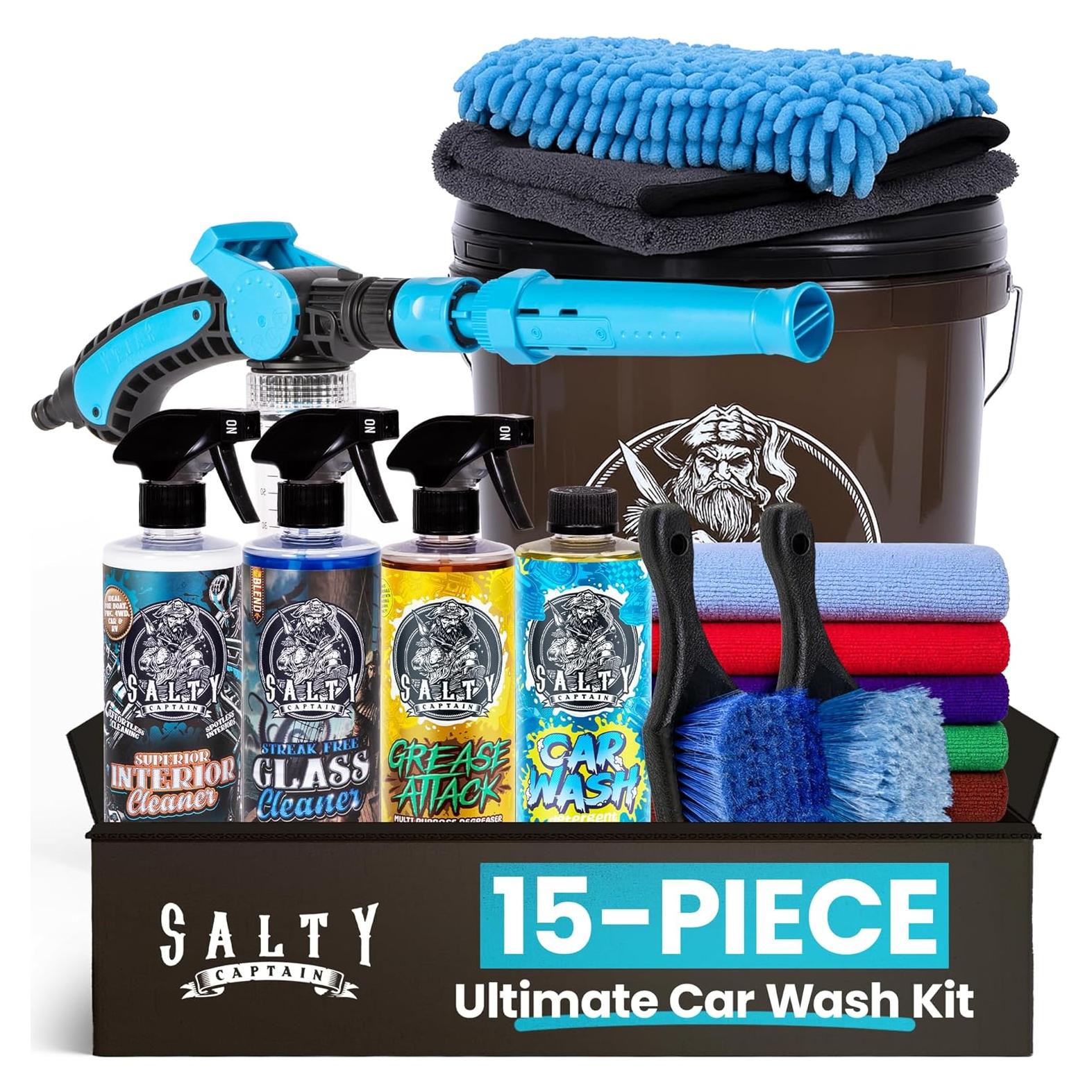 Kit de Limpieza de Autos Salty Captain 15 Piezas - Cubo 15L