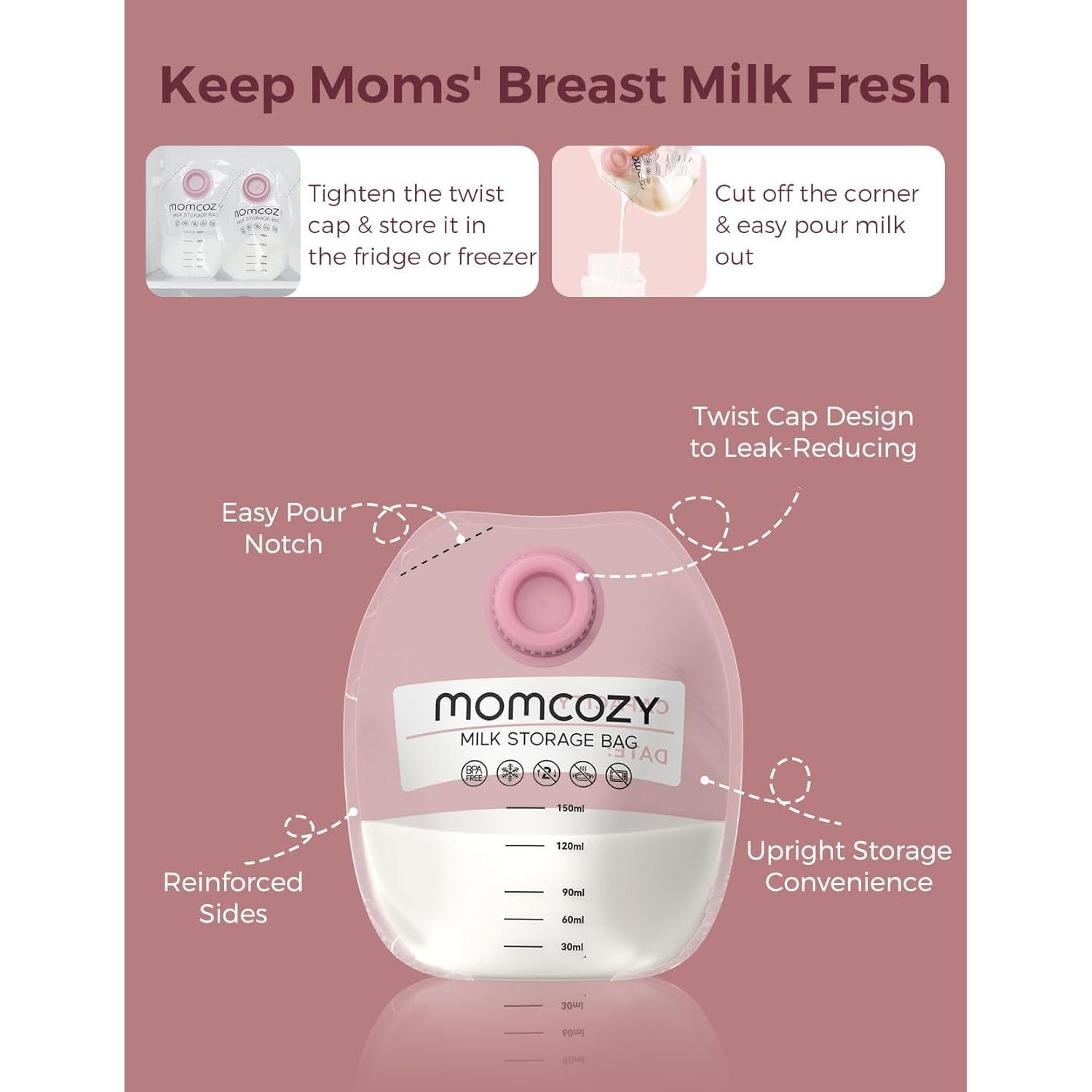Tazas de recolección de leche Momcozy 150 ml + 30 bolsas