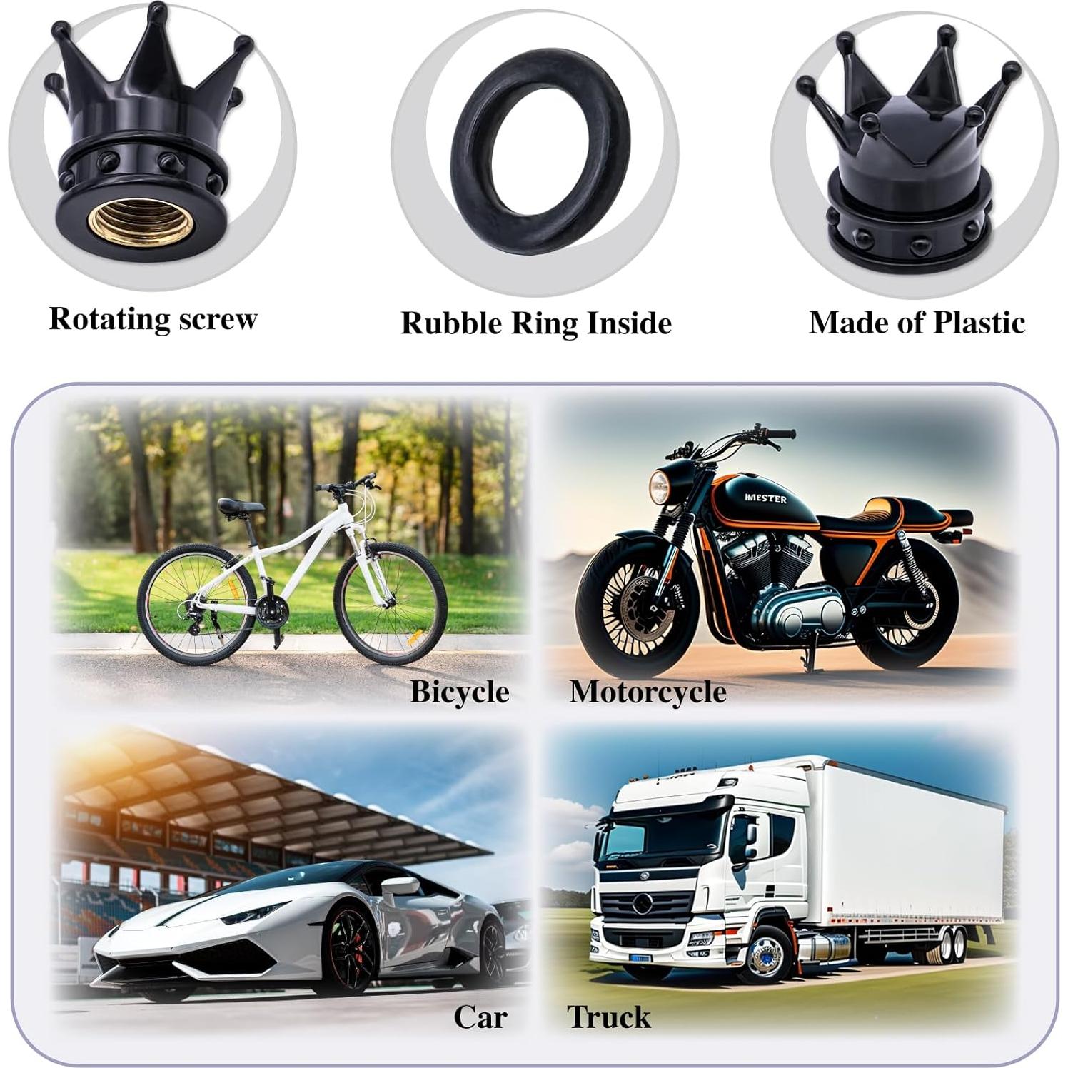 4 Tapas de Válvula de Neumático MEAJOO en Plástico ABS Negro