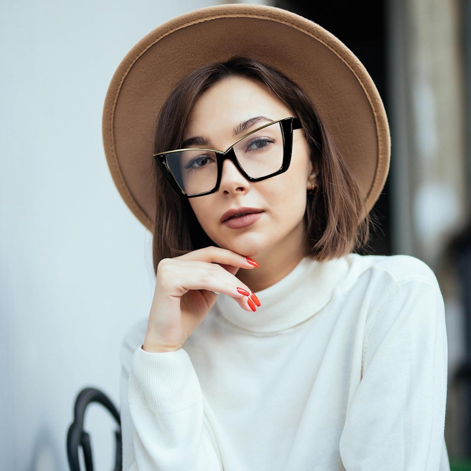 Gafas de luz azul FEISEDY ojo de gato grandes para mujeres