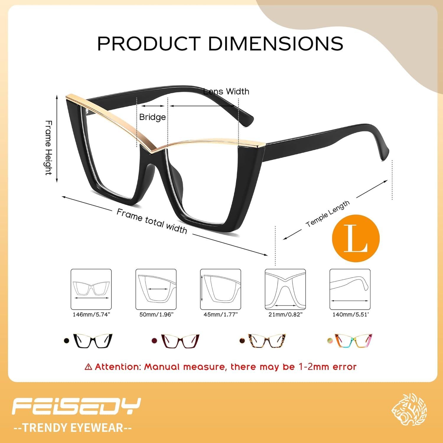 Gafas de luz azul FEISEDY ojo de gato grandes para mujeres