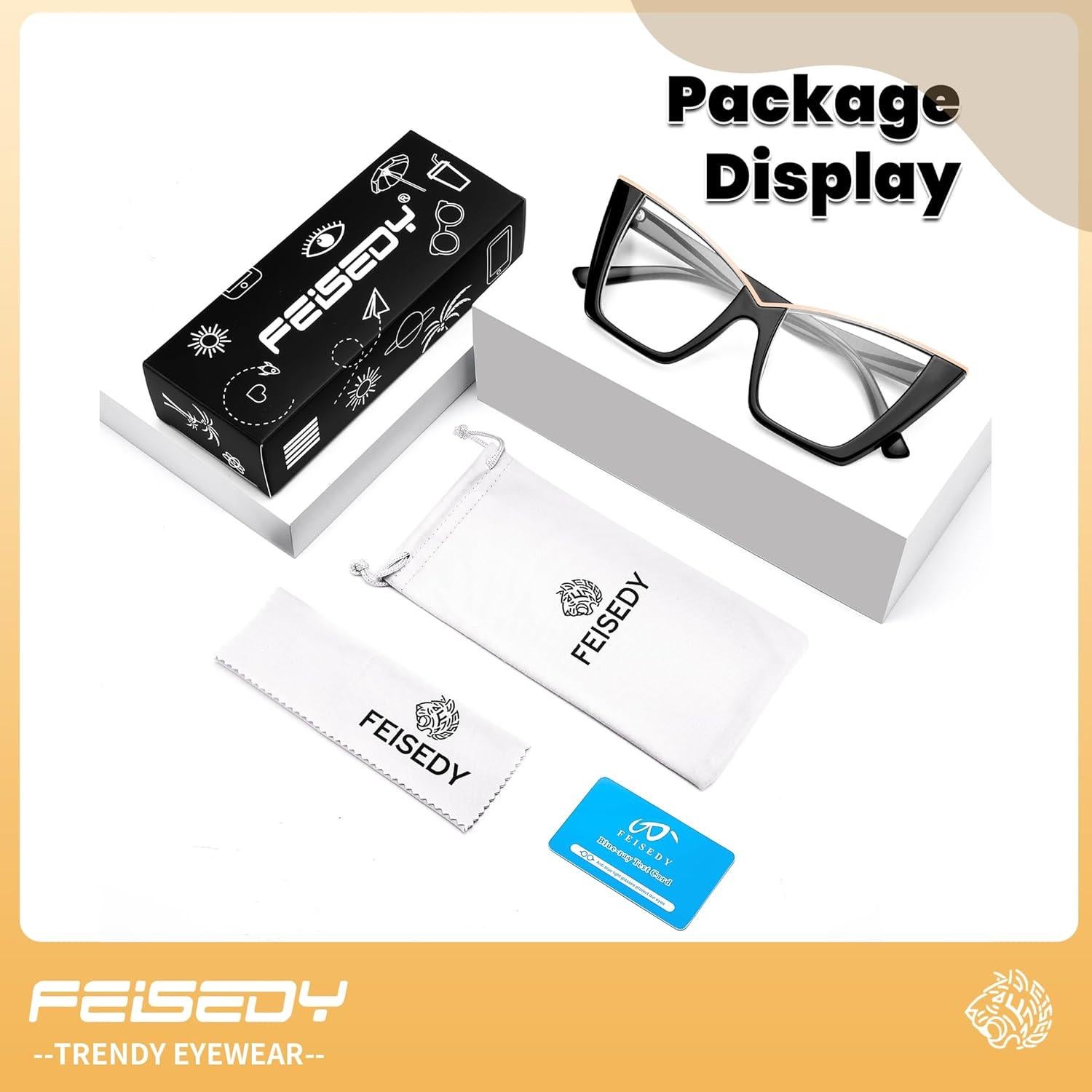 Gafas de luz azul FEISEDY ojo de gato grandes para mujeres