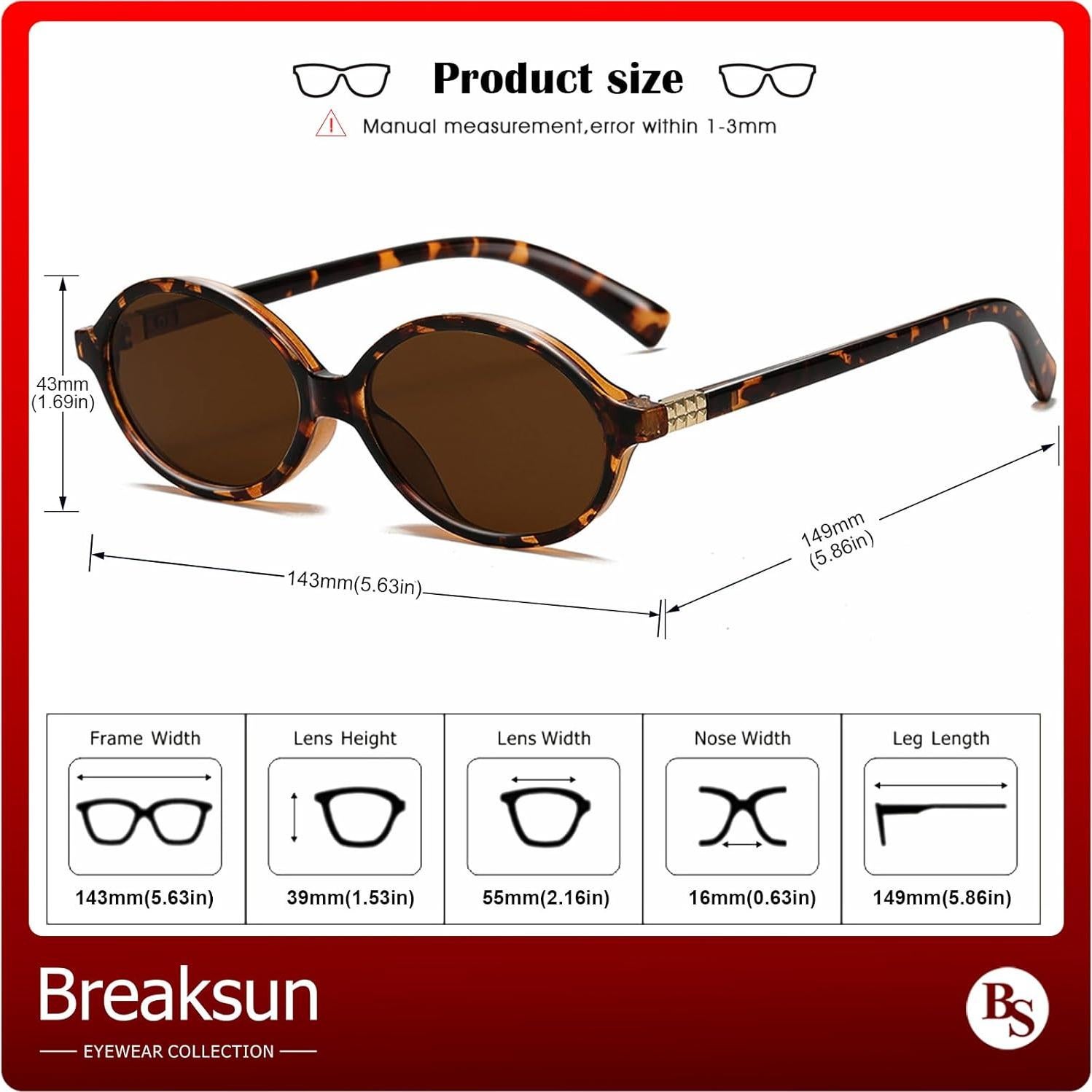 Gafas de sol ovaladas retro Breaksun B77 tortuga marrón