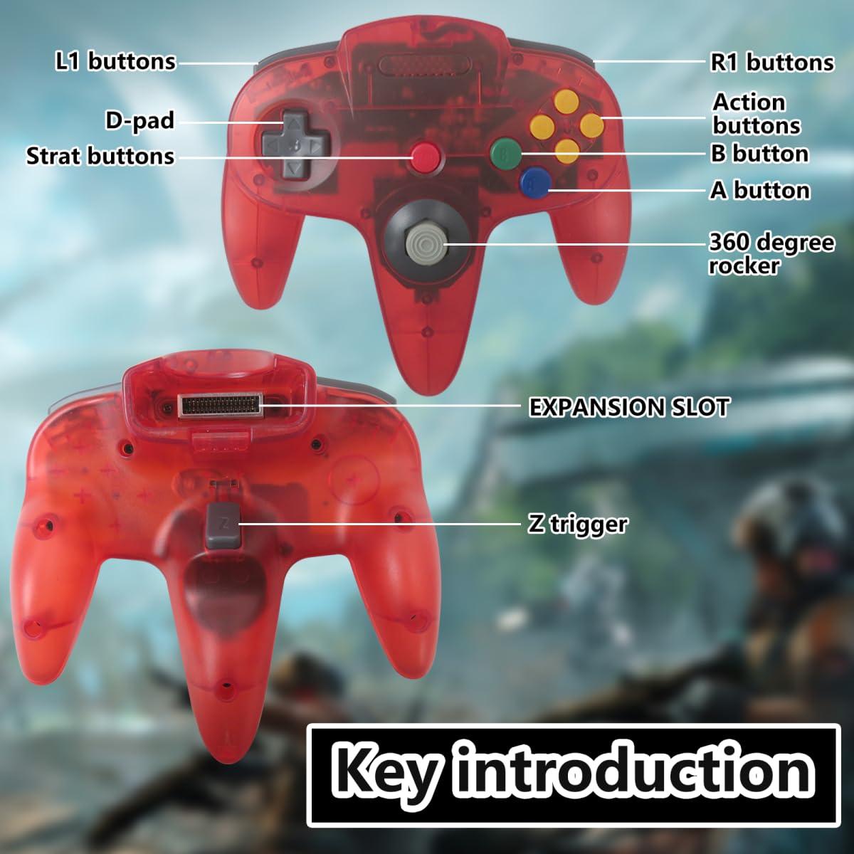 Juego de 2 Controladores Con Cable para N64 USonline911 - Rojo y Azul