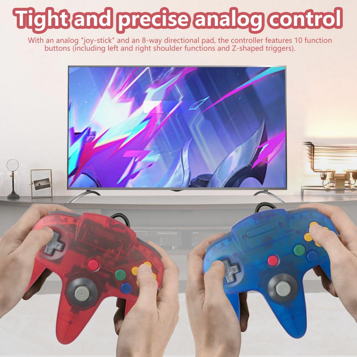 Juego de 2 Controladores Con Cable para N64 USonline911 - Rojo y Azul