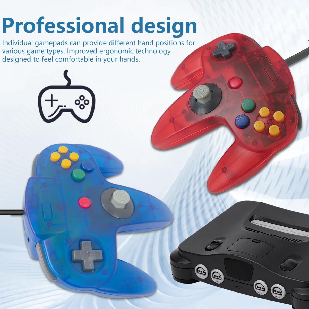 Juego de 2 Controladores Con Cable para N64 USonline911 - Rojo y Azul