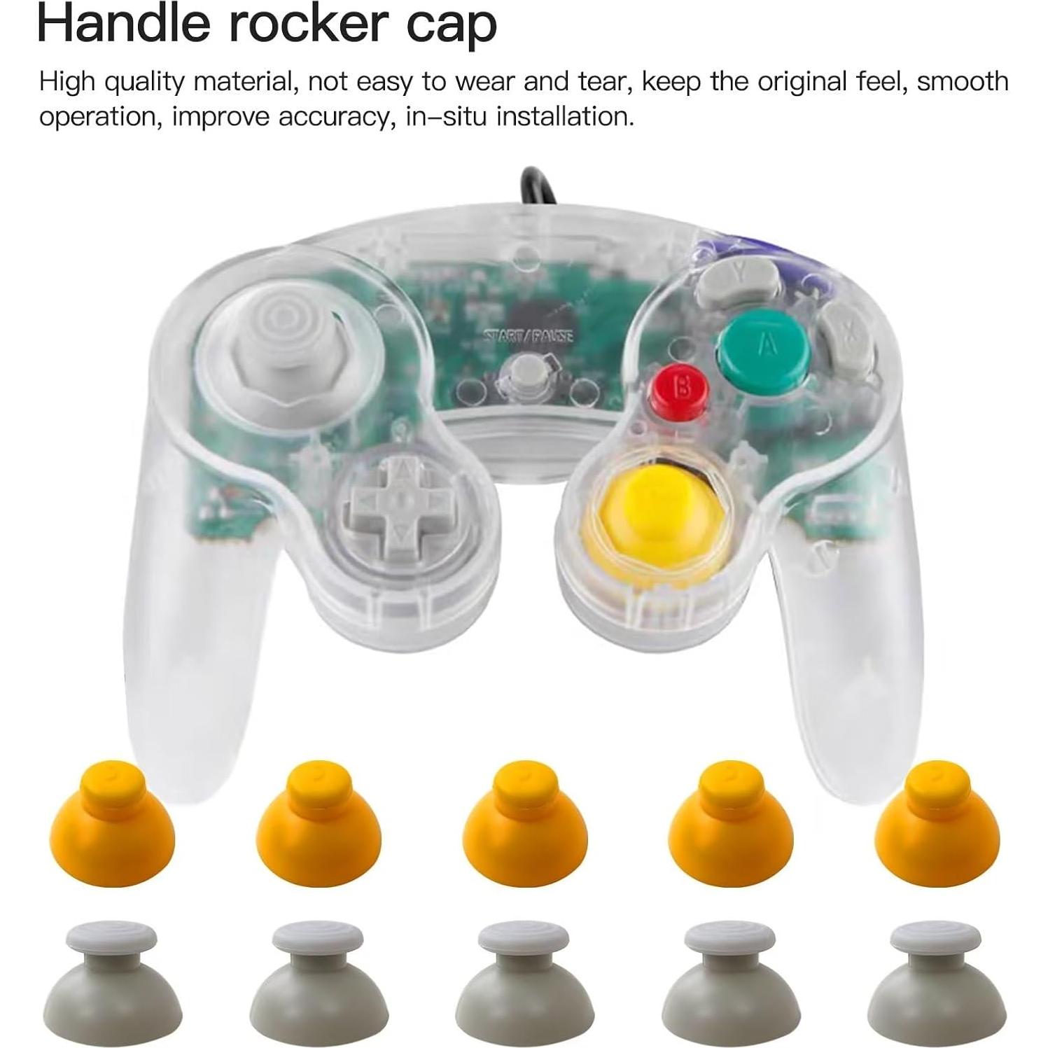 10 Tapas de Reemplazo Joystick GameCube BLUE ELF Amarillo/Gris