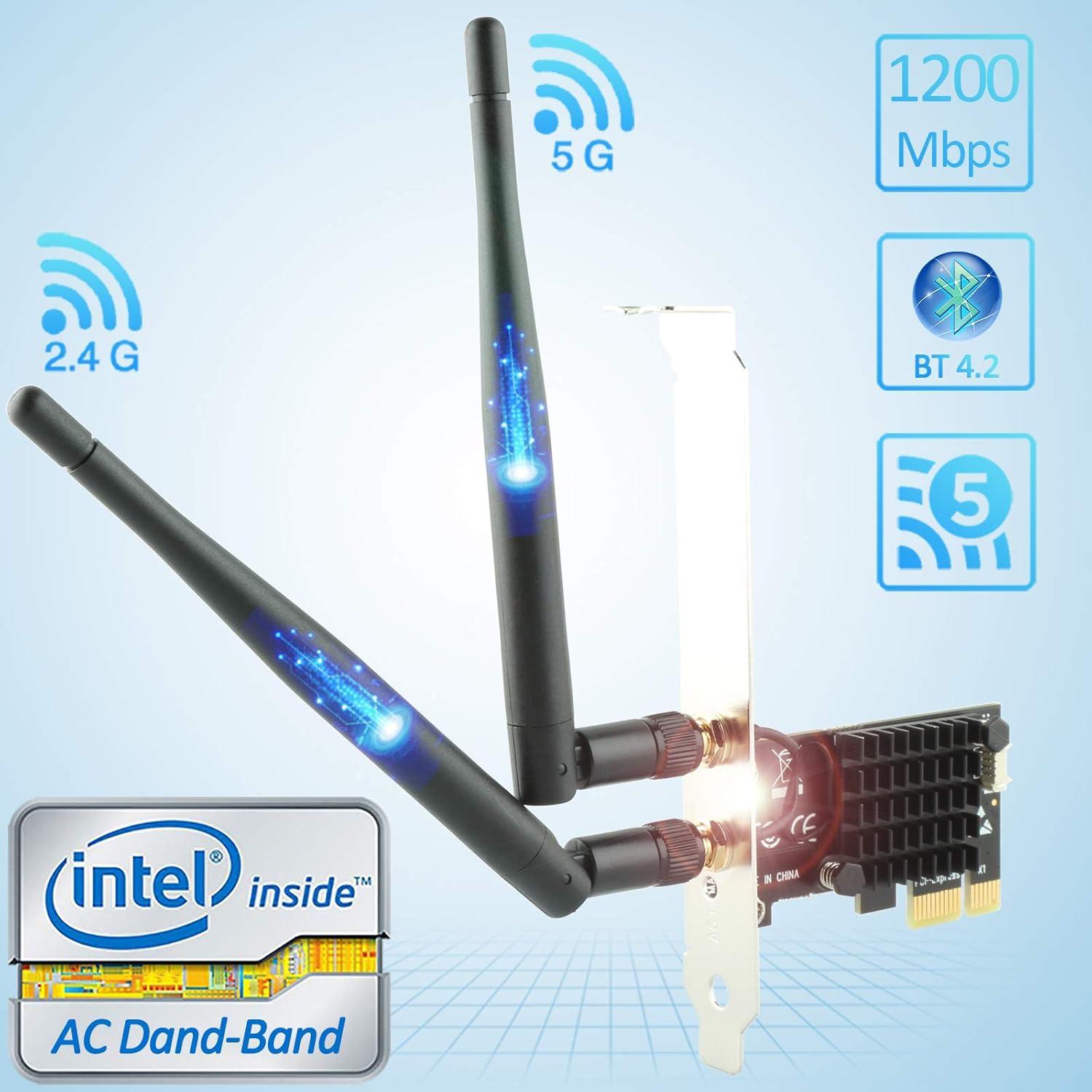 Tarjeta WiFi Ubit AC1200 PCIe con Bluetooth 4.2 para PC