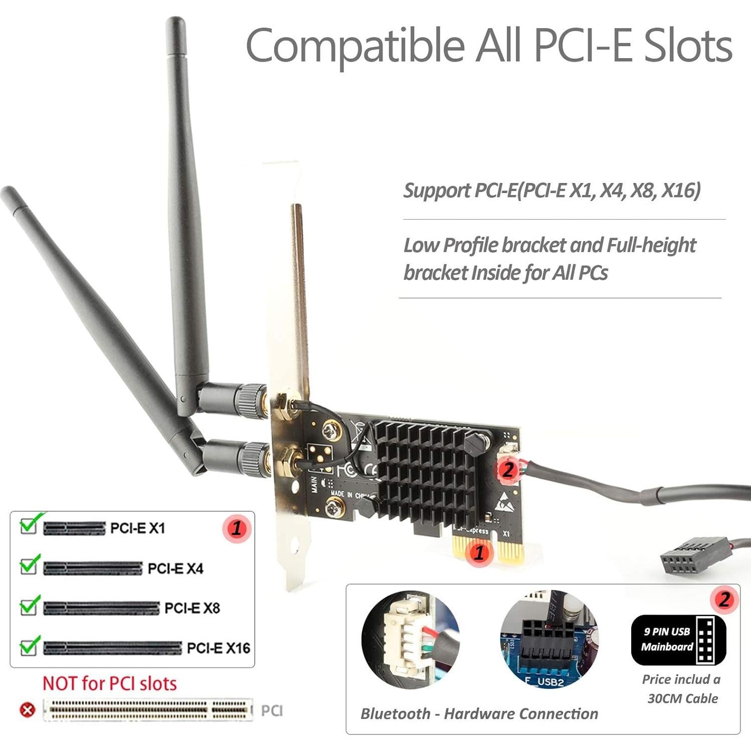 Tarjeta WiFi Ubit AC1200 PCIe con Bluetooth 4.2 para PC