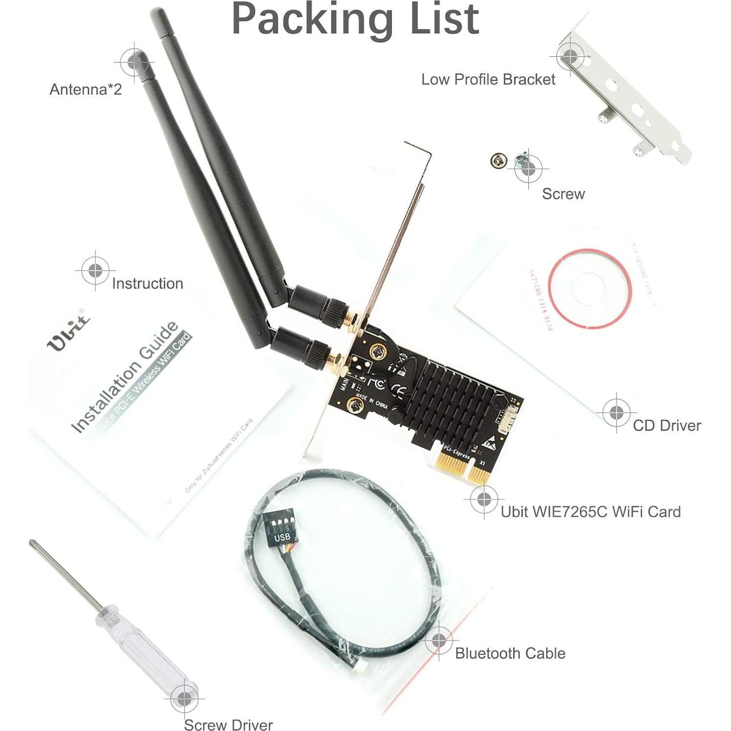 Tarjeta WiFi Ubit AC1200 PCIe con Bluetooth 4.2 para PC