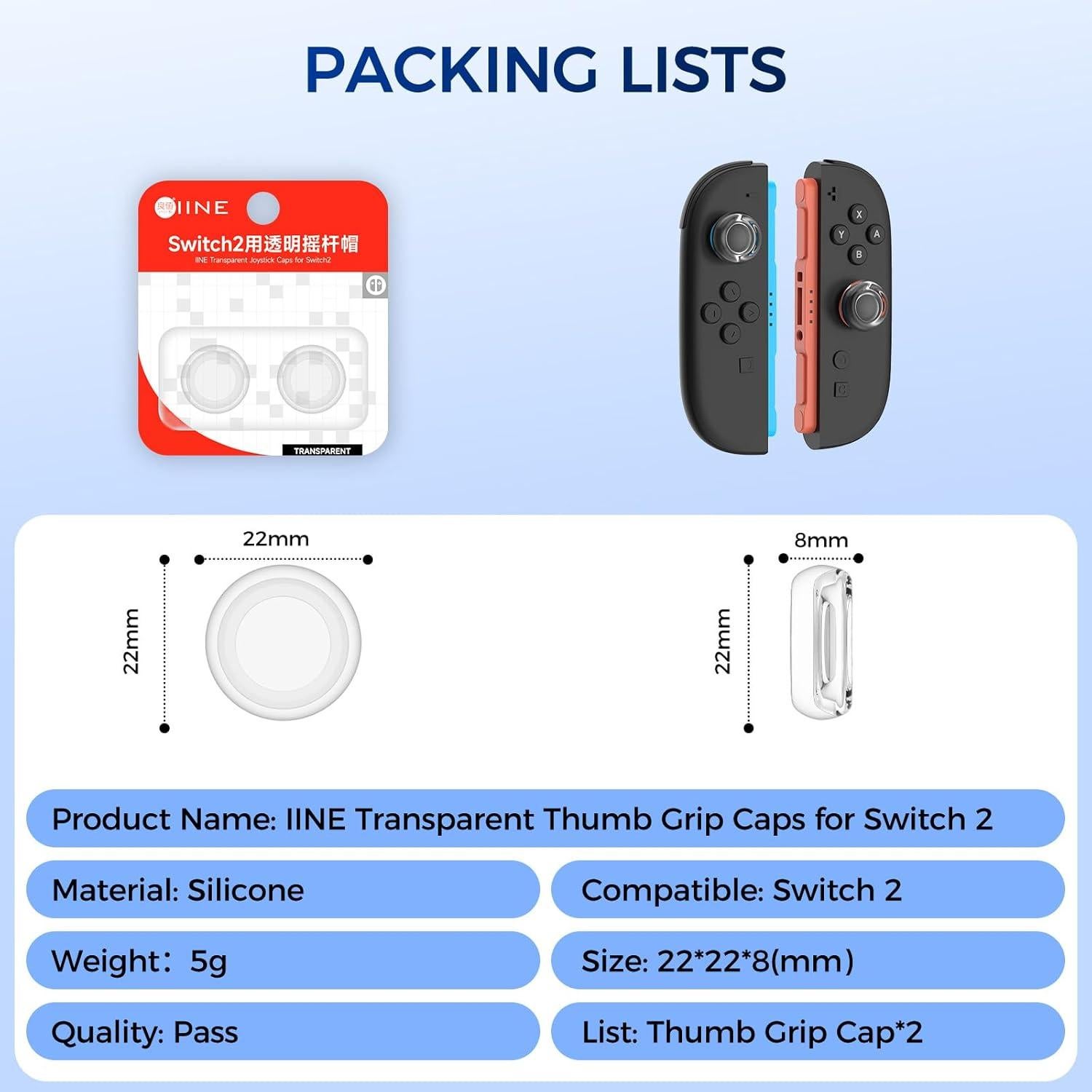 Tapas de Joystick IINE para Switch 2 - Silicona Suave Antideslizante