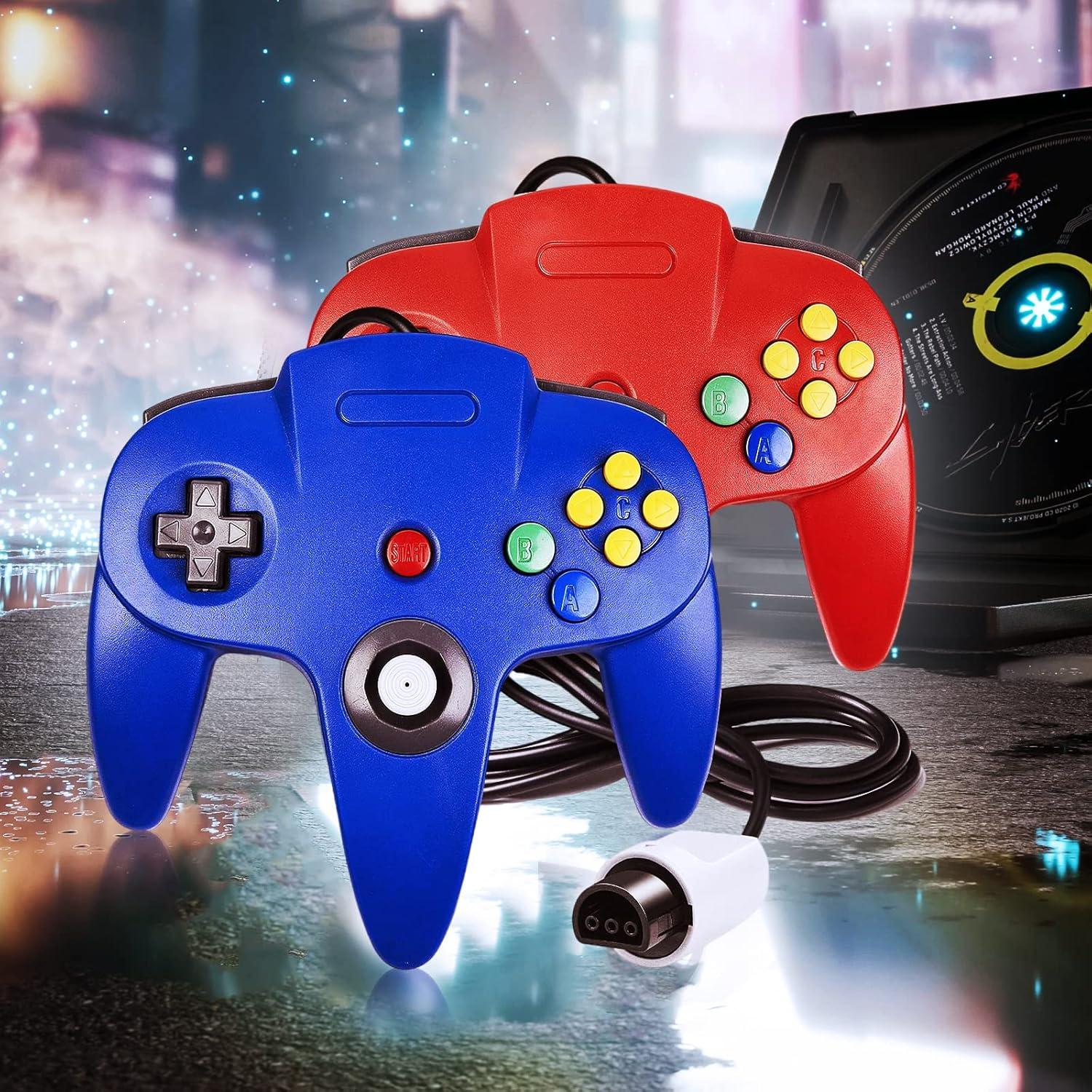 Controlador Clásico N64 Burcica con Cable 2 Piezas Rojo y Azul