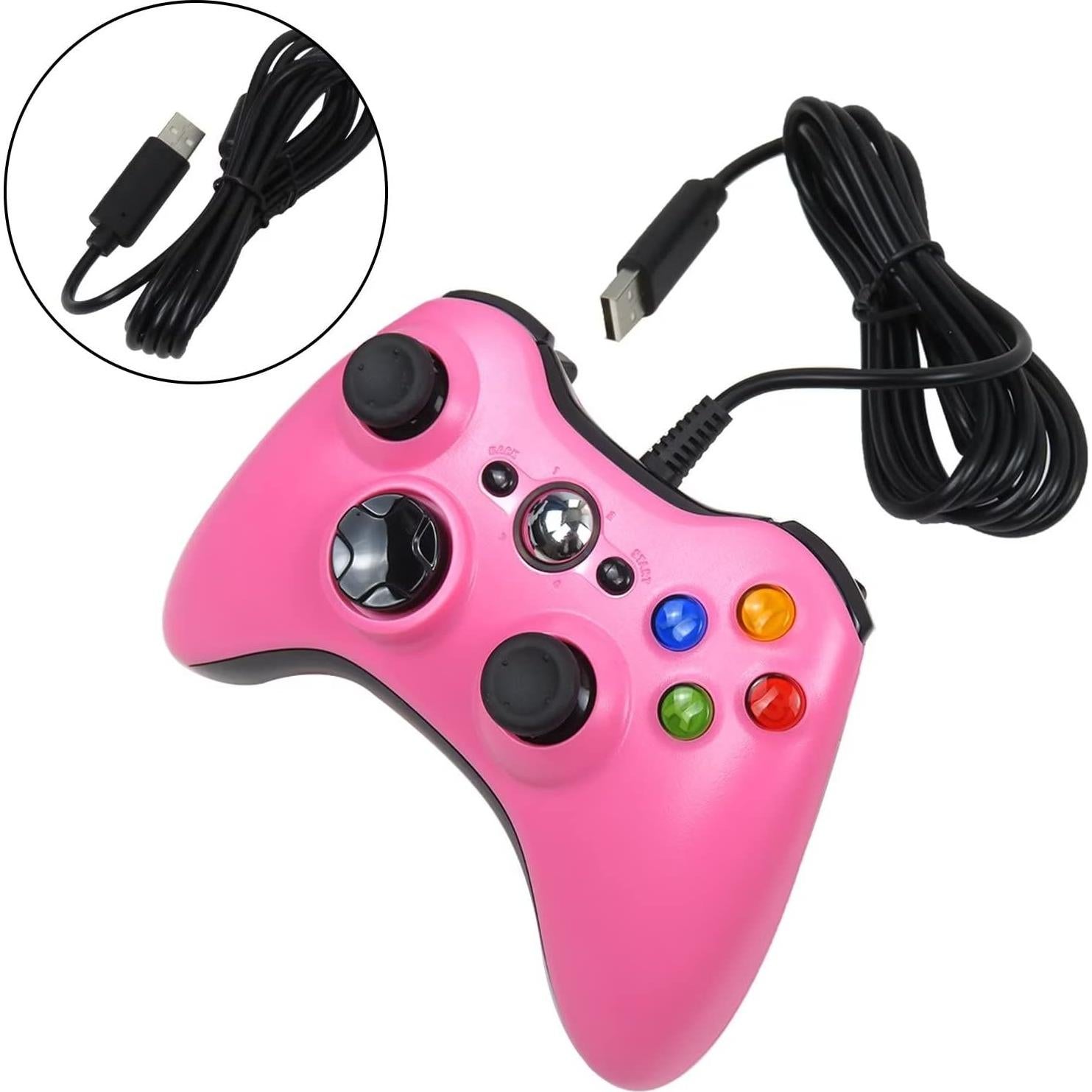 Controlador con cable USB USonline911 para Xbox 360 y PC Rosa