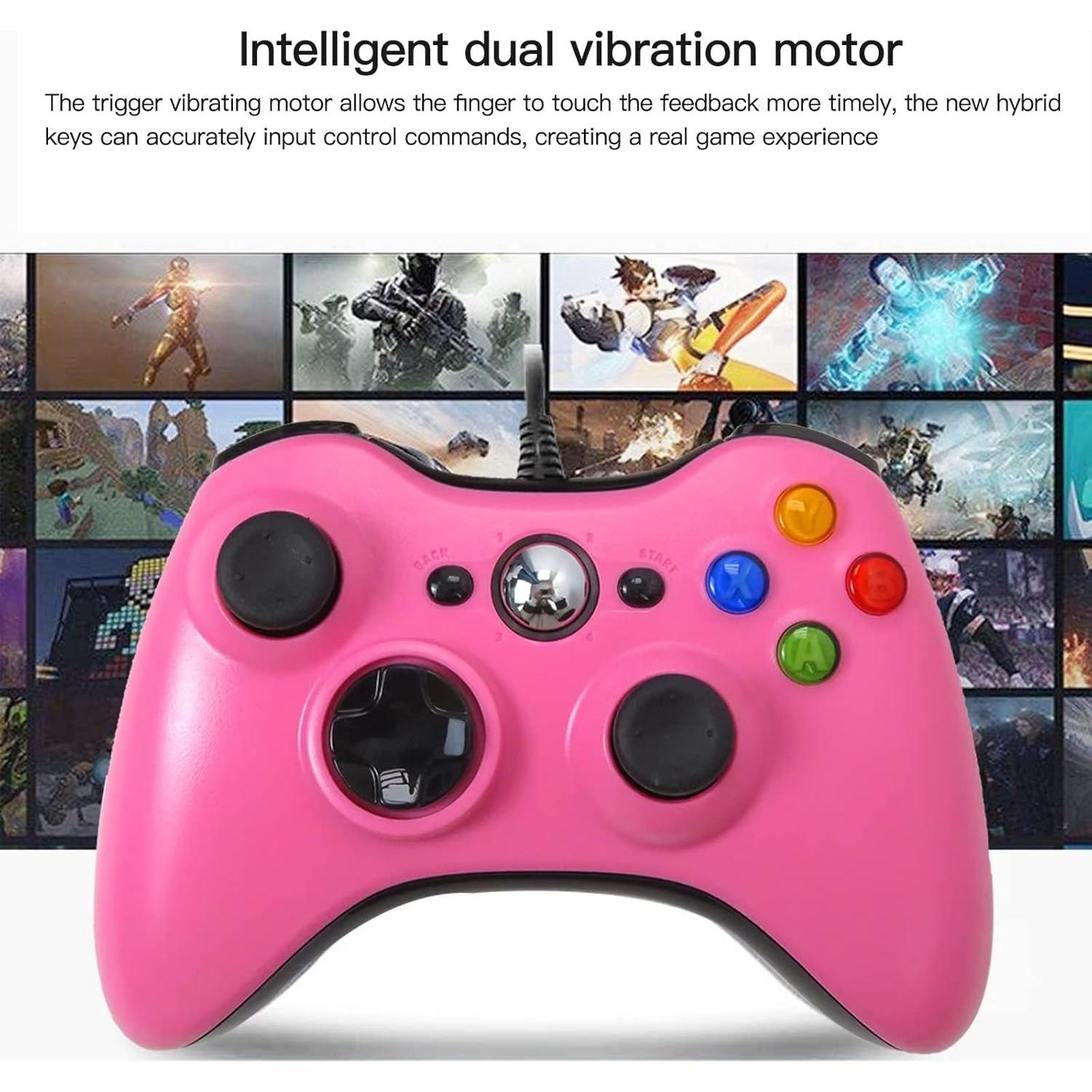 Controlador con cable USB USonline911 para Xbox 360 y PC Rosa